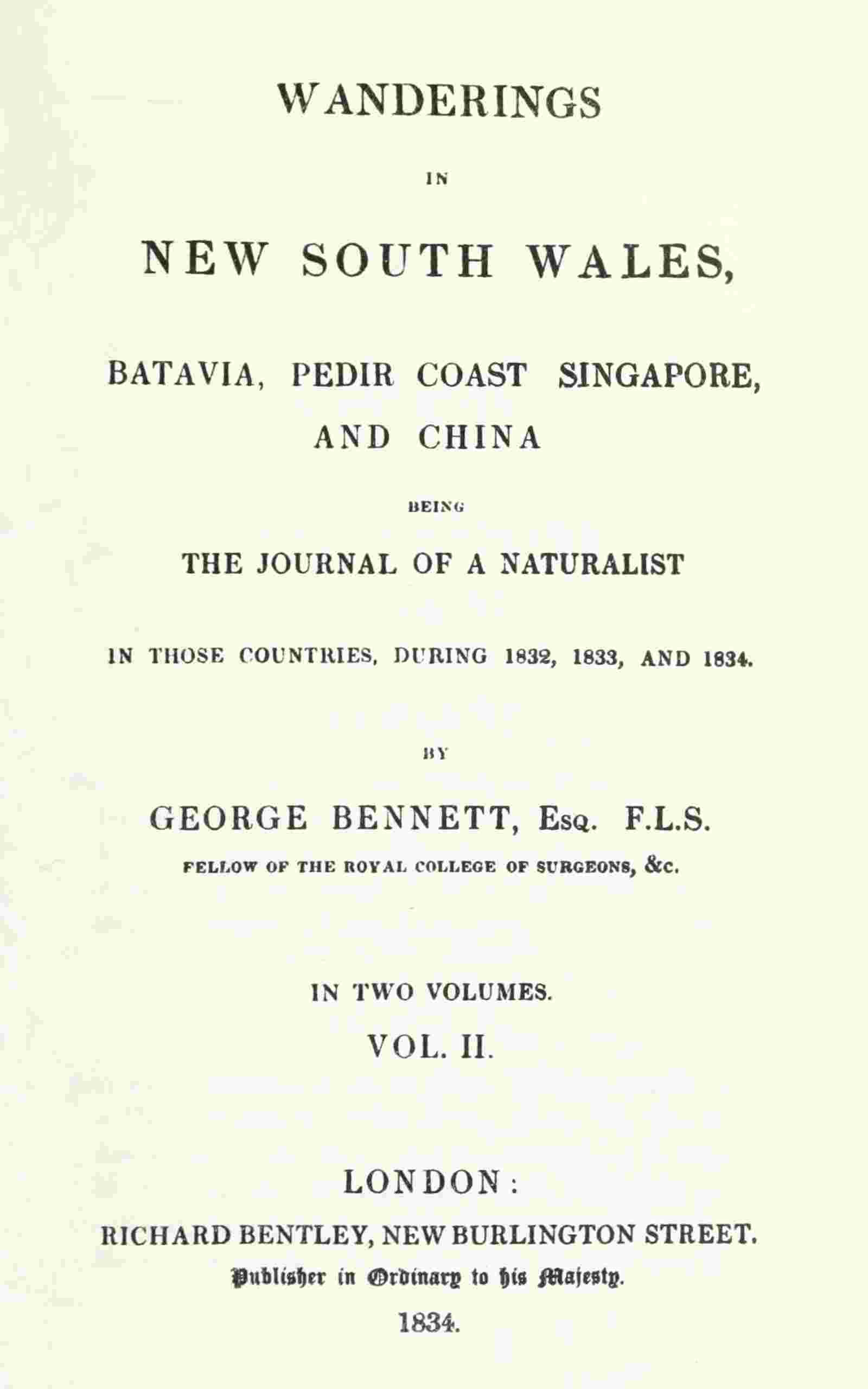 Wanderings in New South Wales, Batavia, Pedir Coast, Singapore, and China, Vol. 2 (of 2) cover
