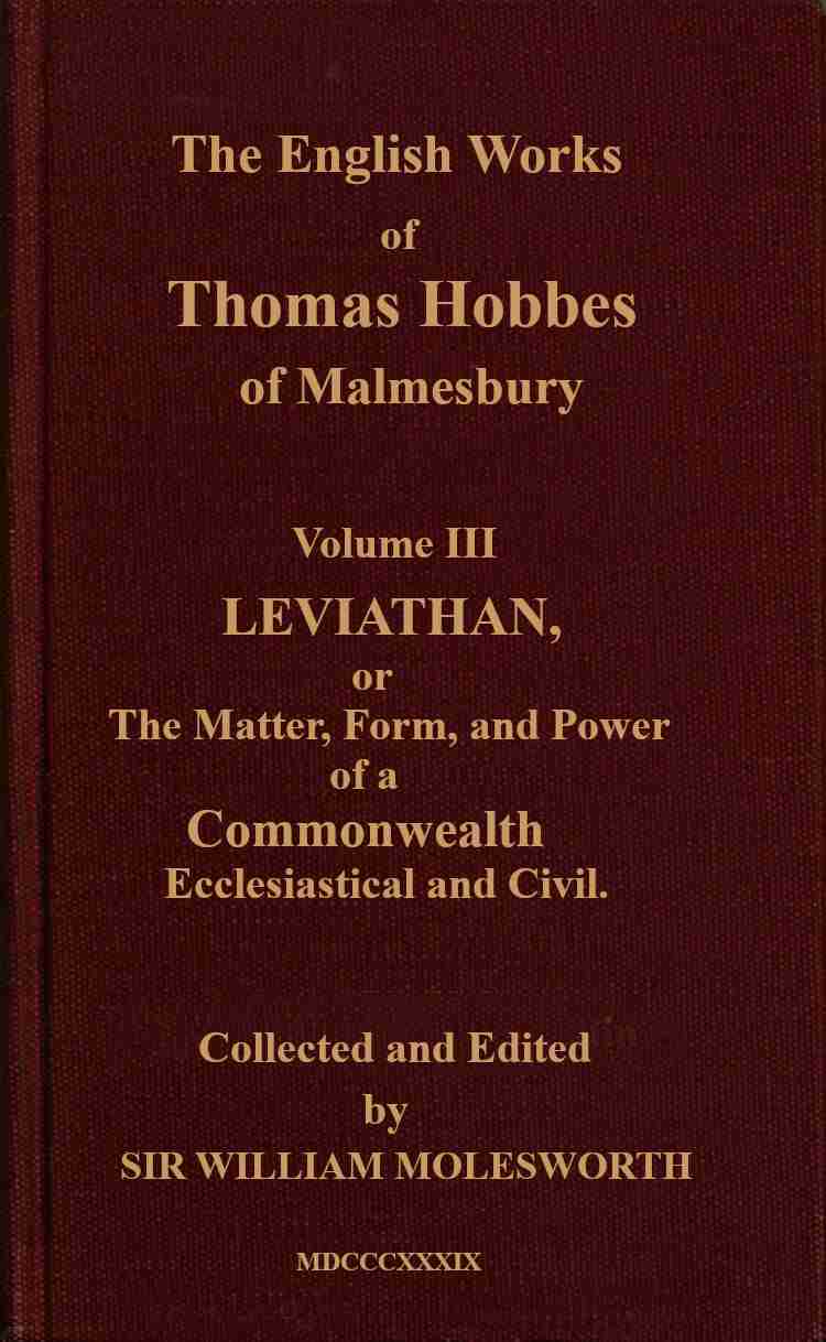 The English works of Thomas Hobbes of Malmesbury, Volume 03 (of 11) cover