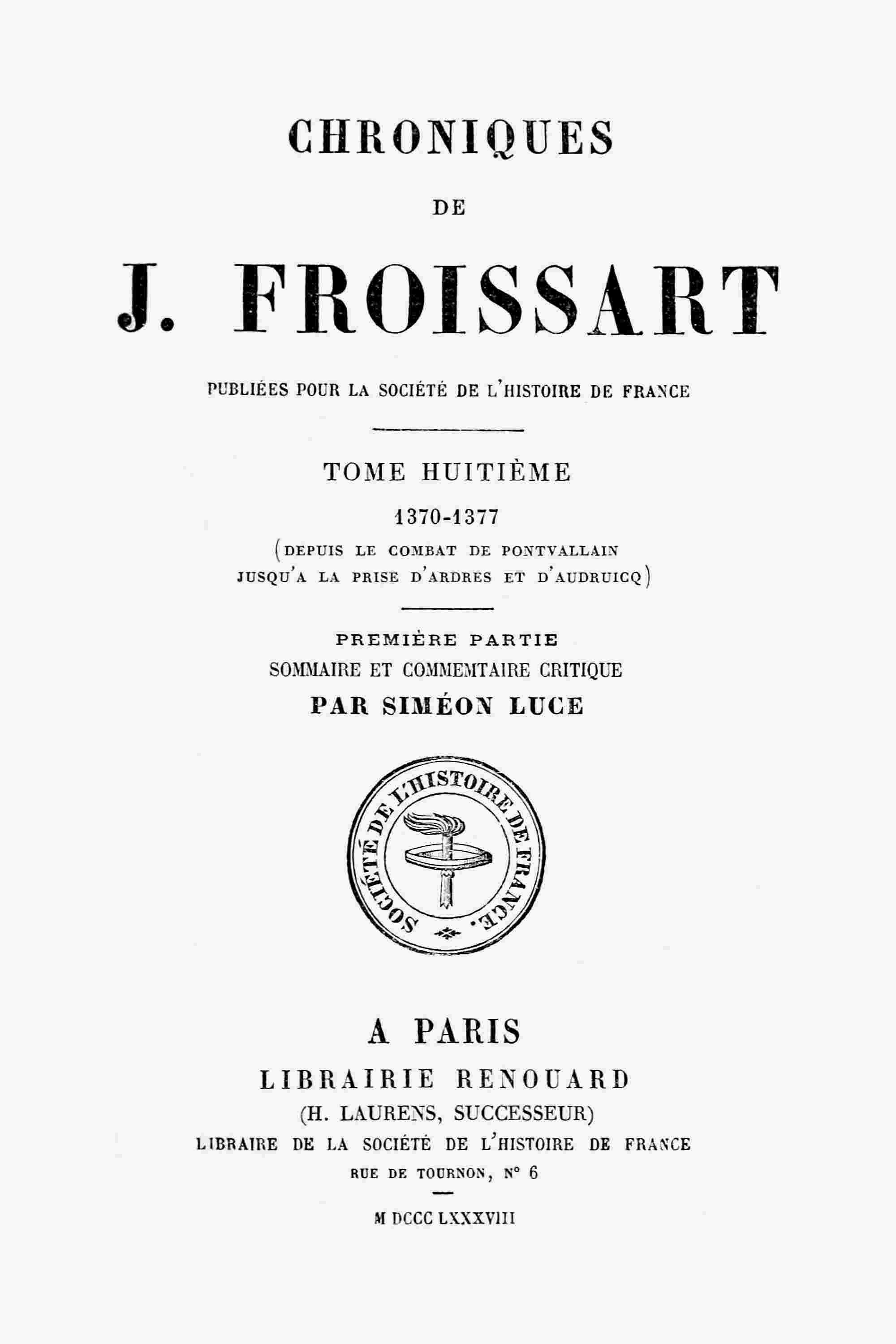 Chroniques de J. Froissart, tome 8.1 cover