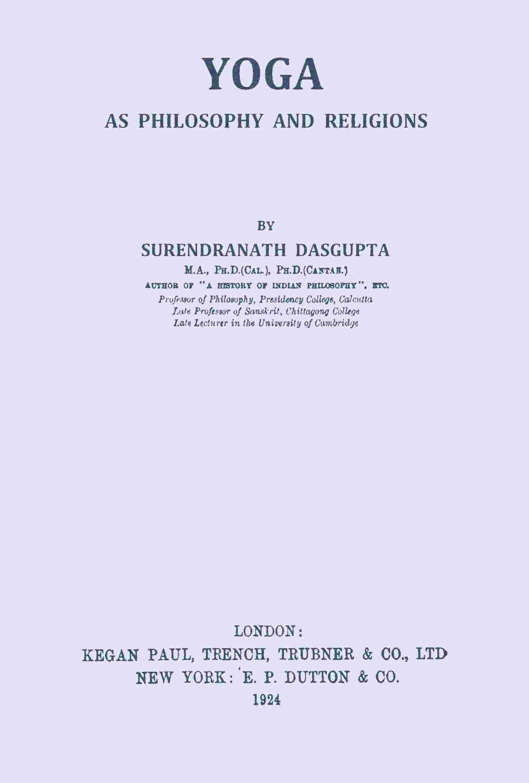 Yoga as philosophy and religion cover