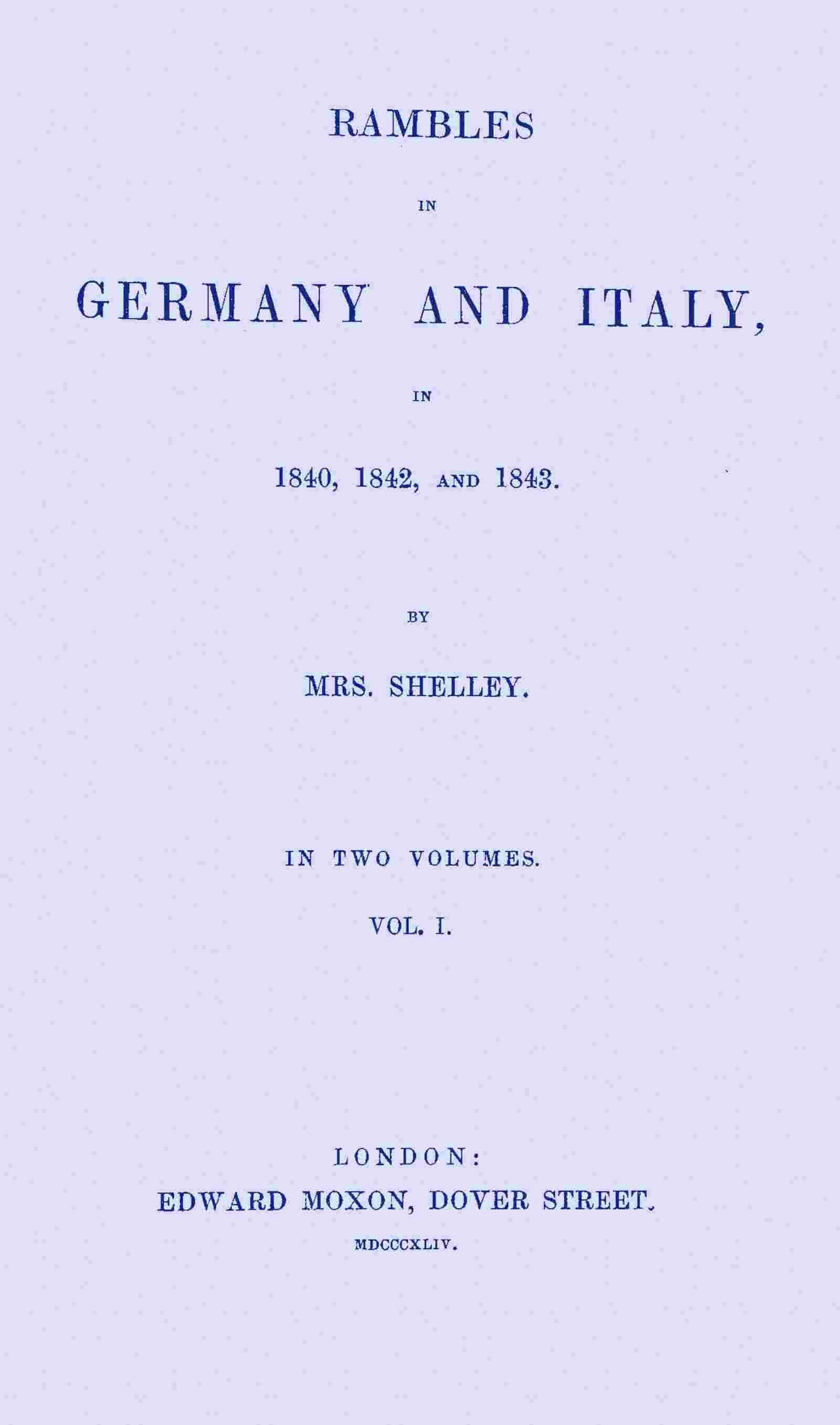 Rambles in Germany and Italy in 1840, 1842, and 1843, vol. 1 of 2 cover