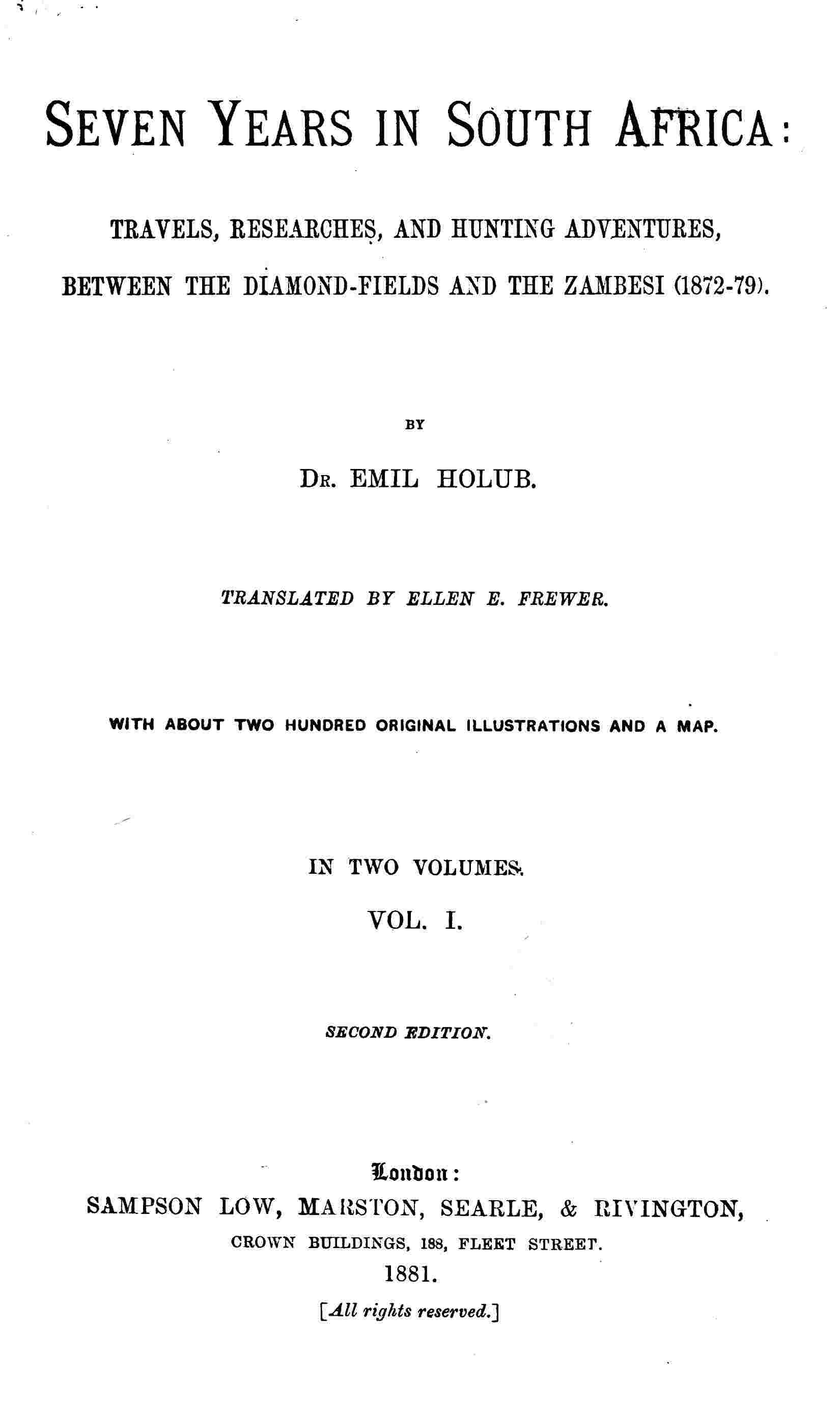 Seven years in South Africa, volume 1 (of 2) cover