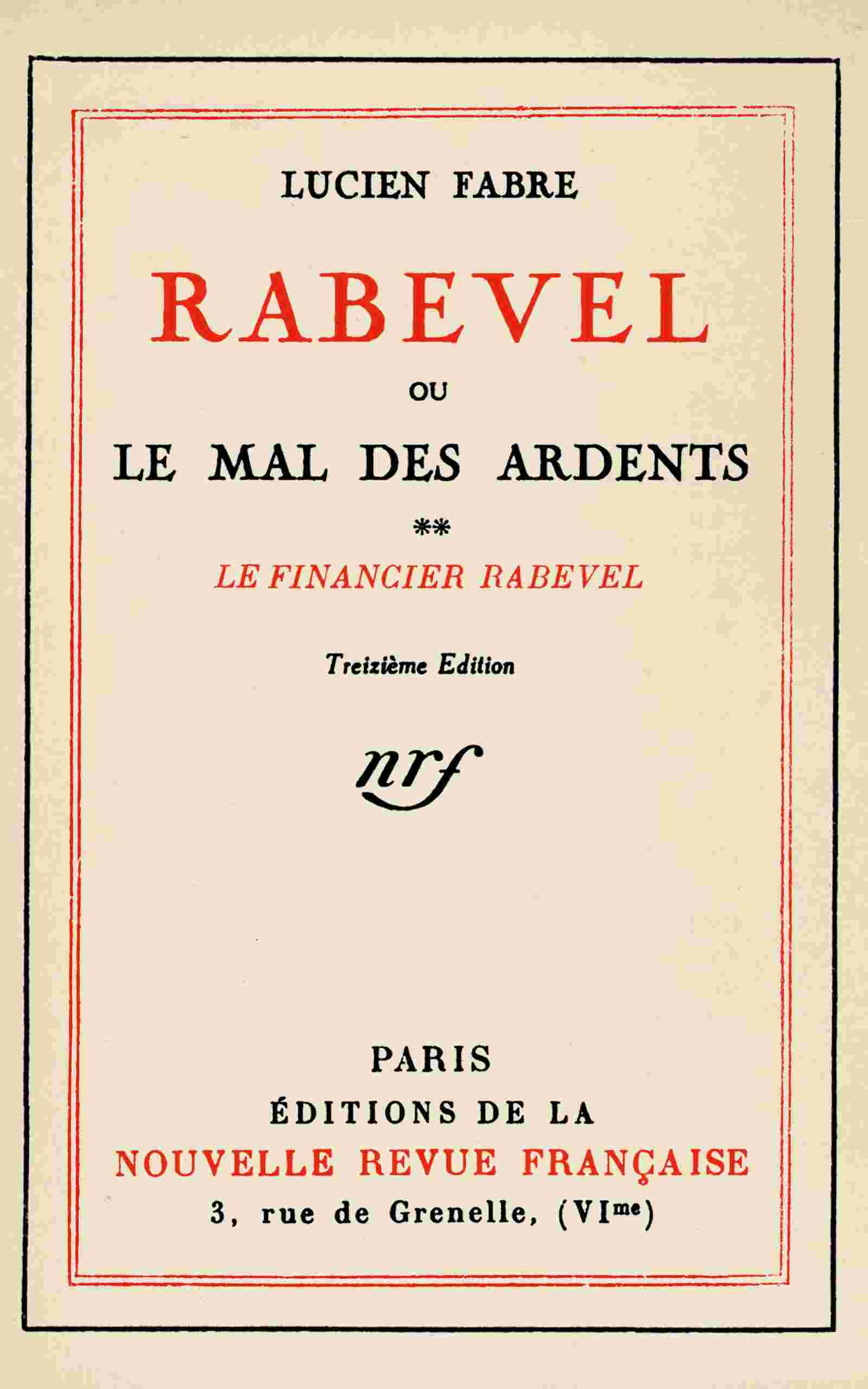 Rabevel, ou le mal des ardents, Volume 2 (of 3) cover