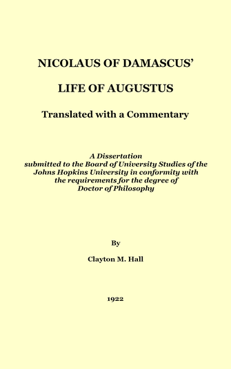 Nicolaus of Damascus' life of Augustus cover