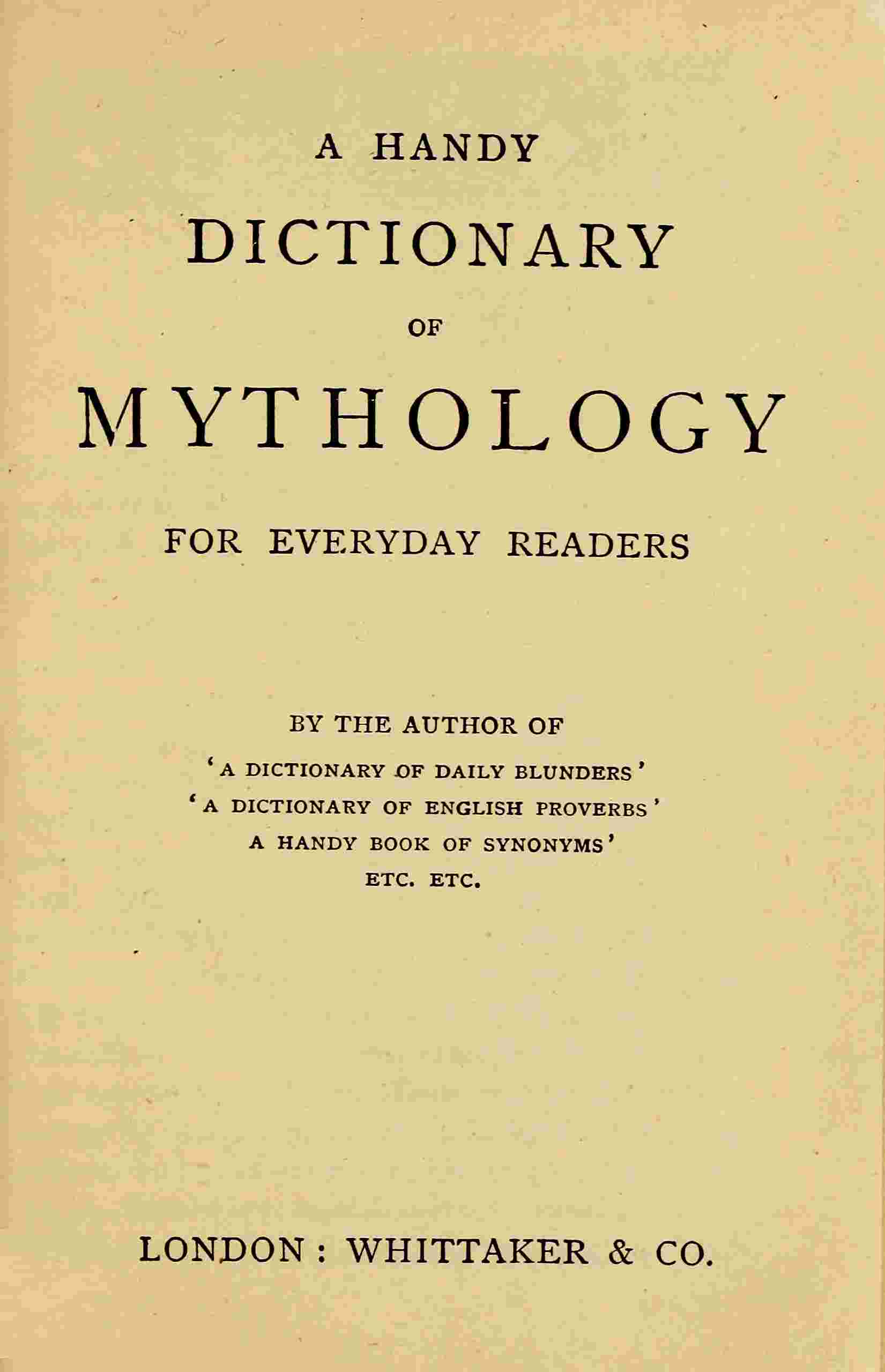 A handy dictionary of mythology cover