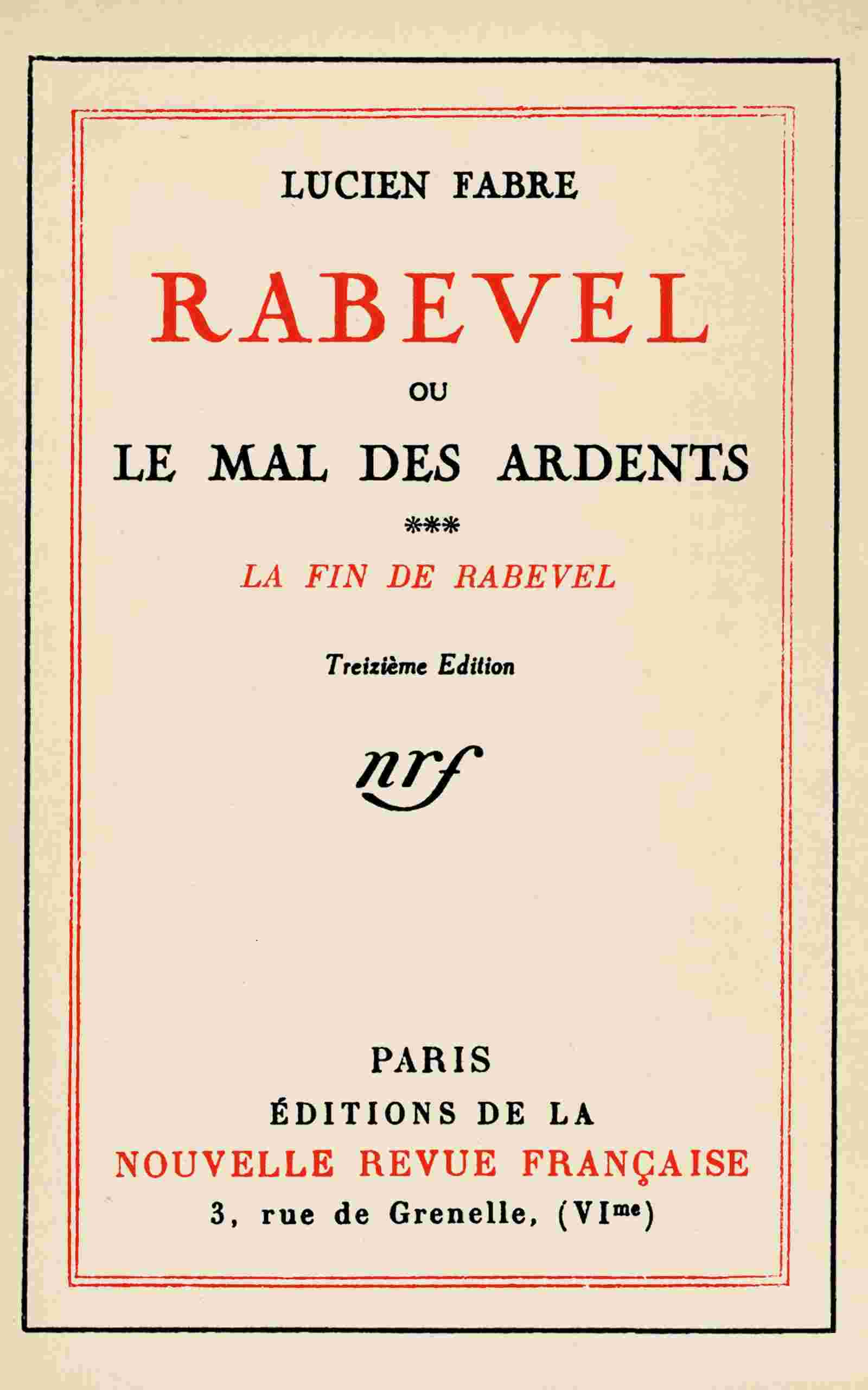 Rabevel, ou le mal des ardents, Volume 3 (of 3) cover