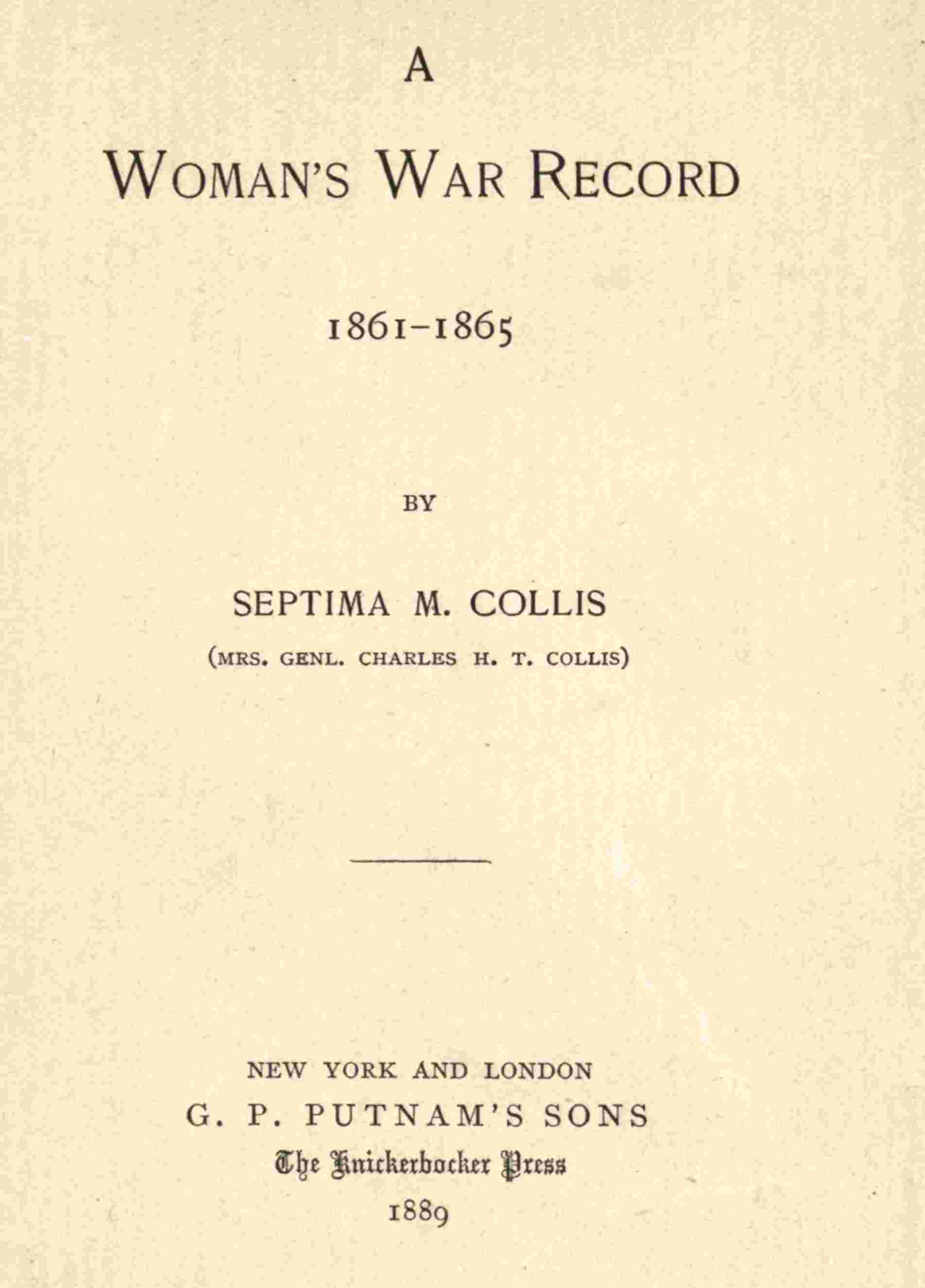A woman's war record, 1861-1865 cover