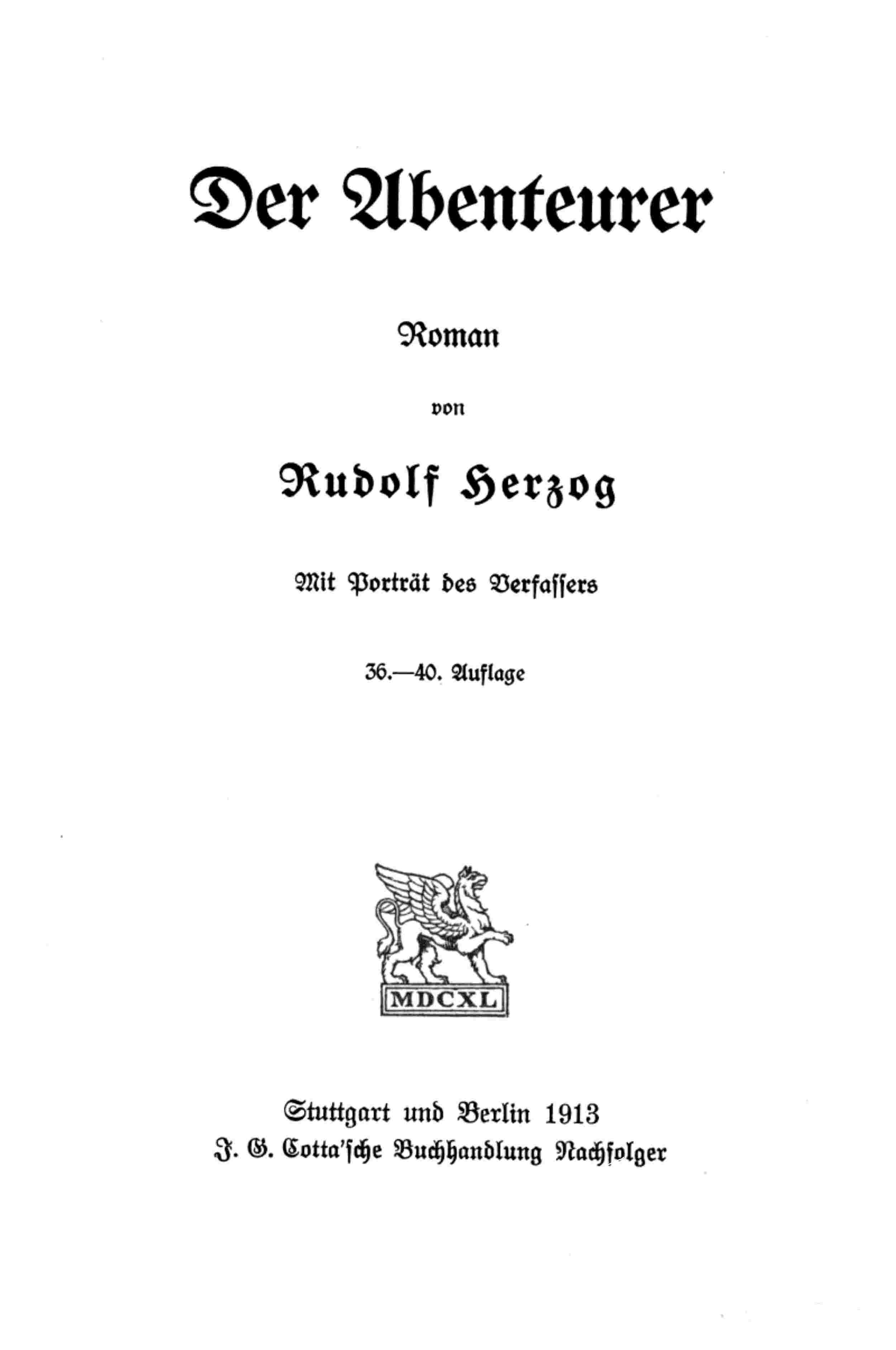 Der Abenteurer : $ Roman cover