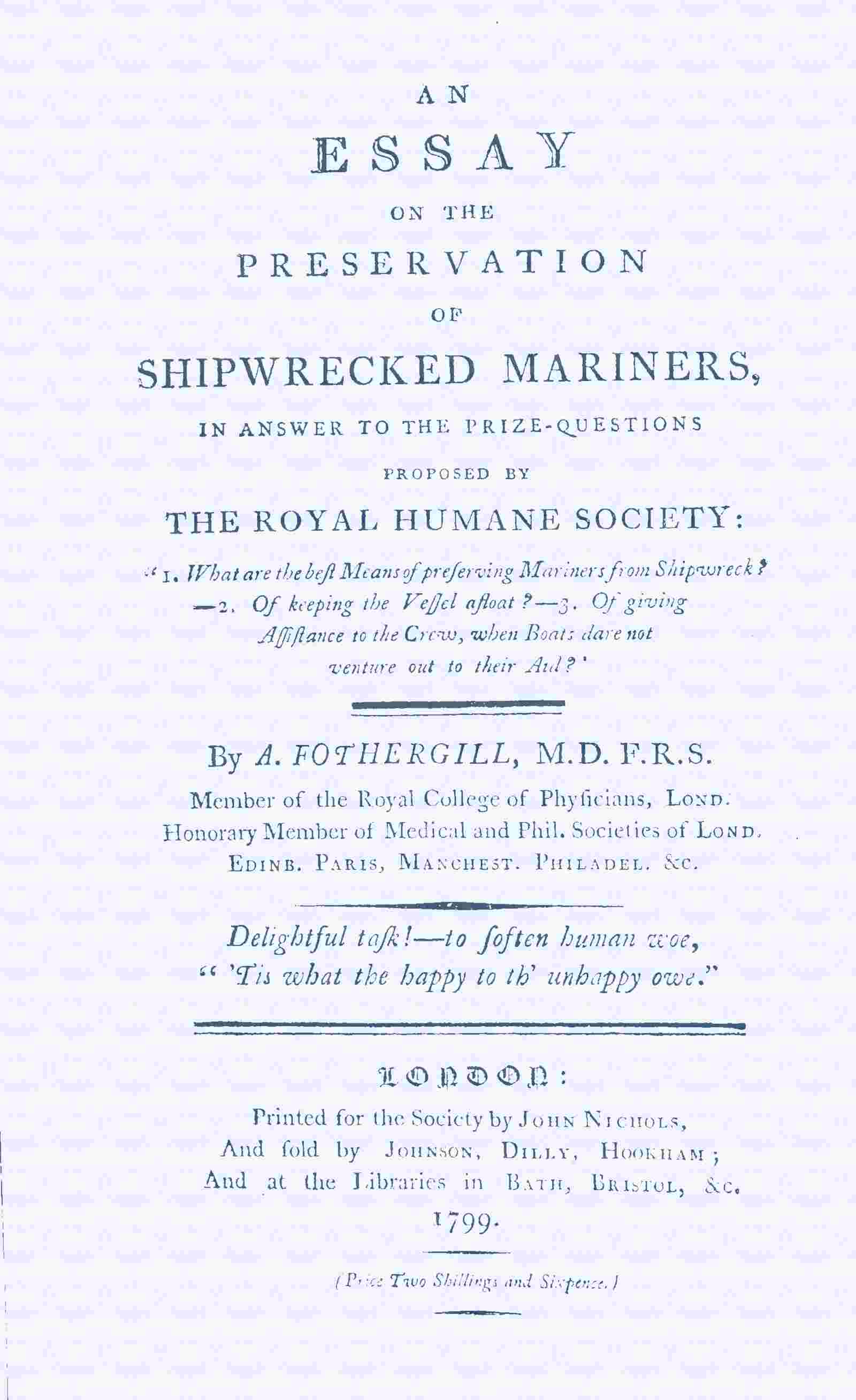An essay on the preservation of shipwrecked mariners cover
