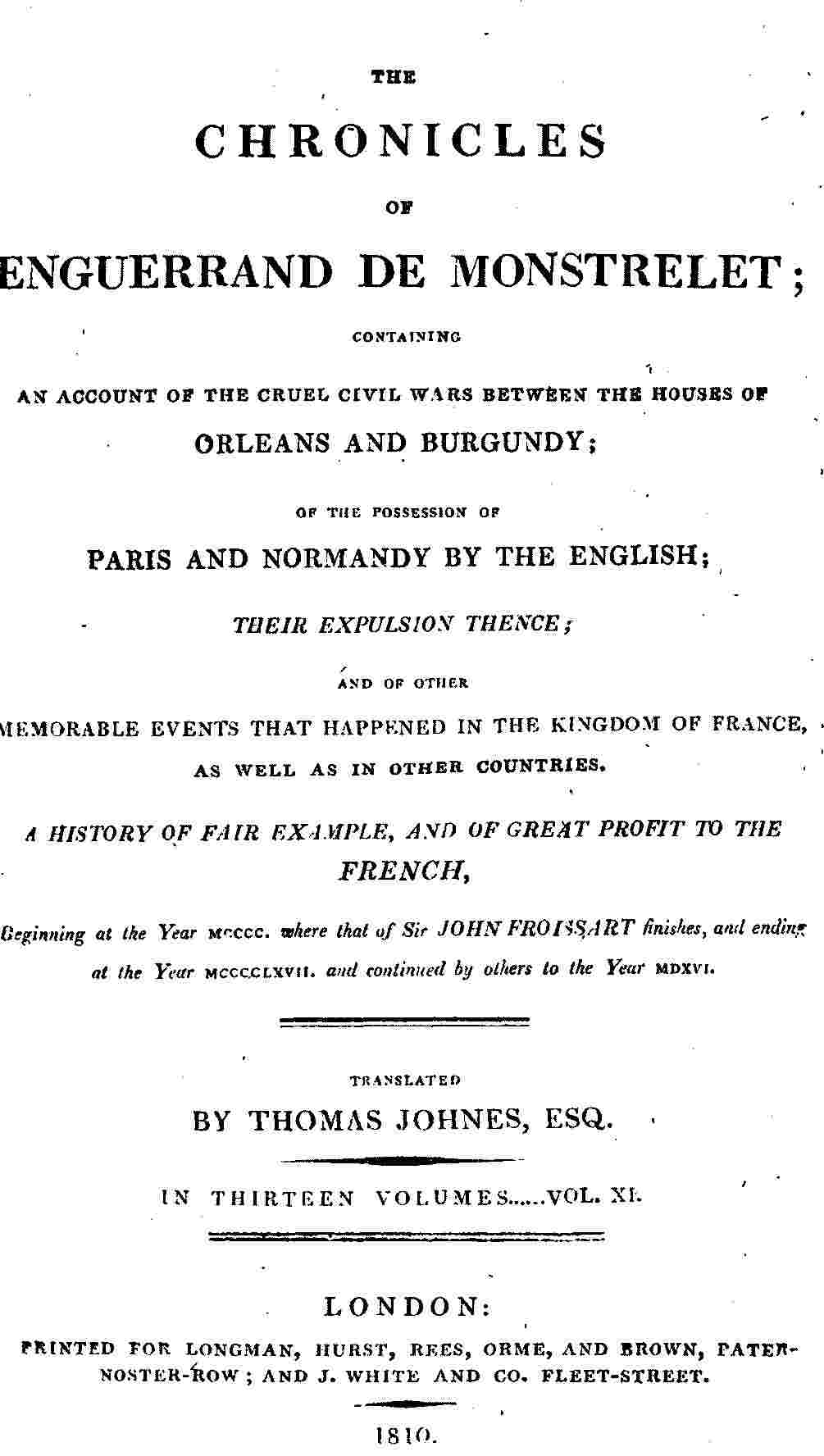 The chronicles of Enguerrand de Monstrelet, Vol. 11 [of 13] cover