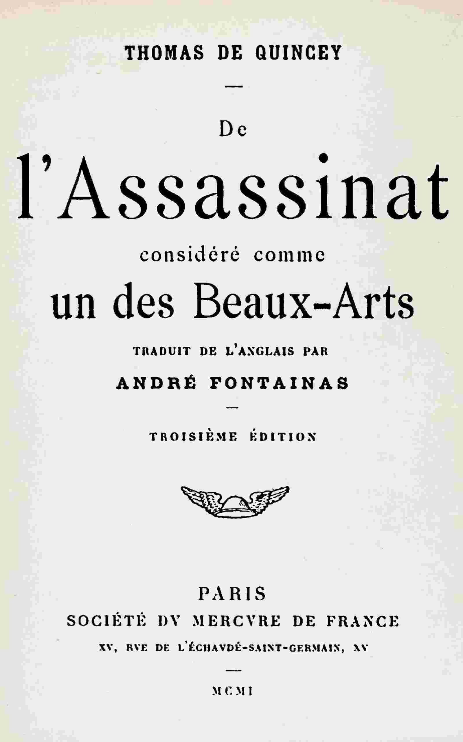 De l'assassinat considéré comme un des Beaux-Arts cover