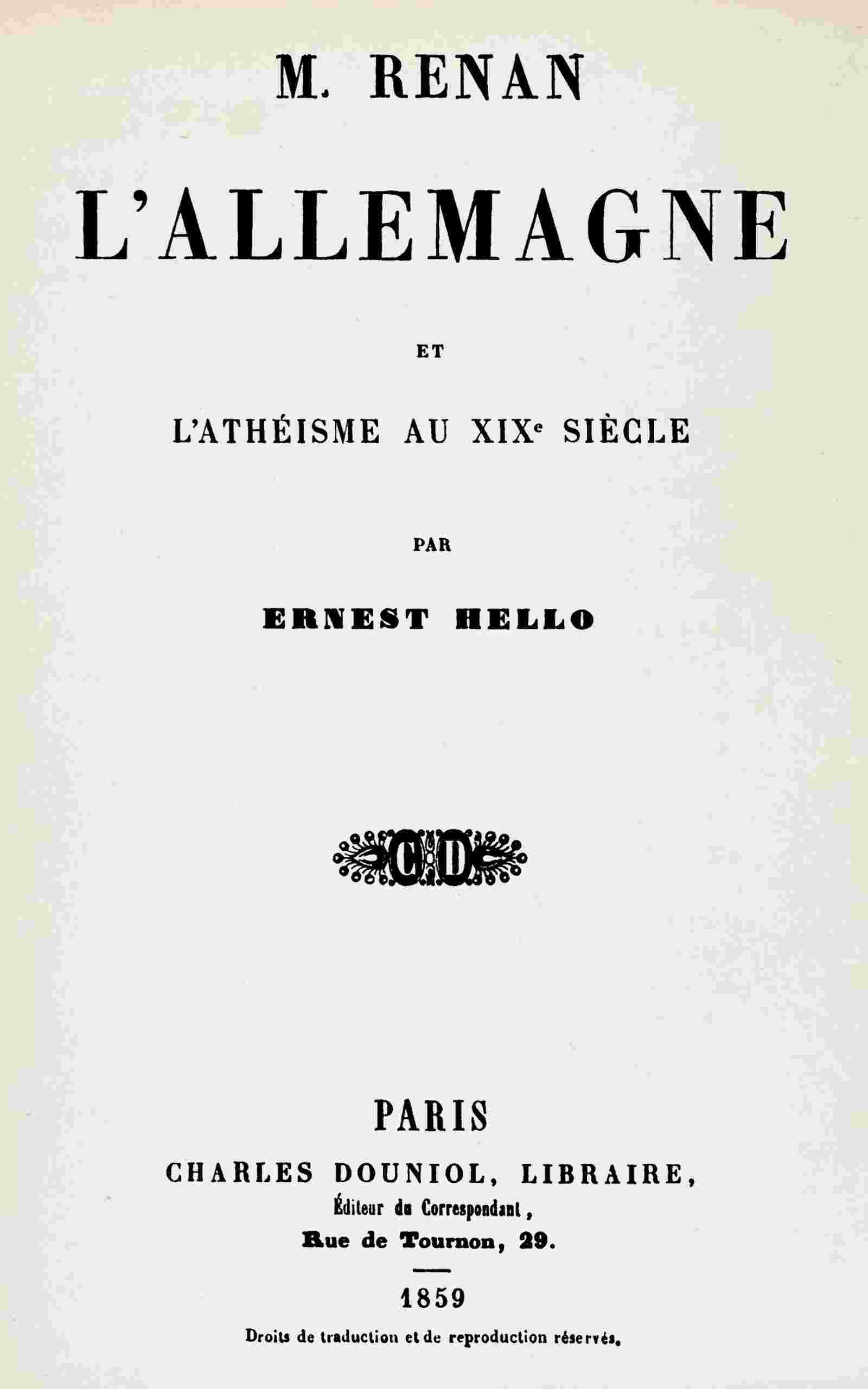 M. Renan, l'Allemagne et l'athéisme au XIXe siècle cover