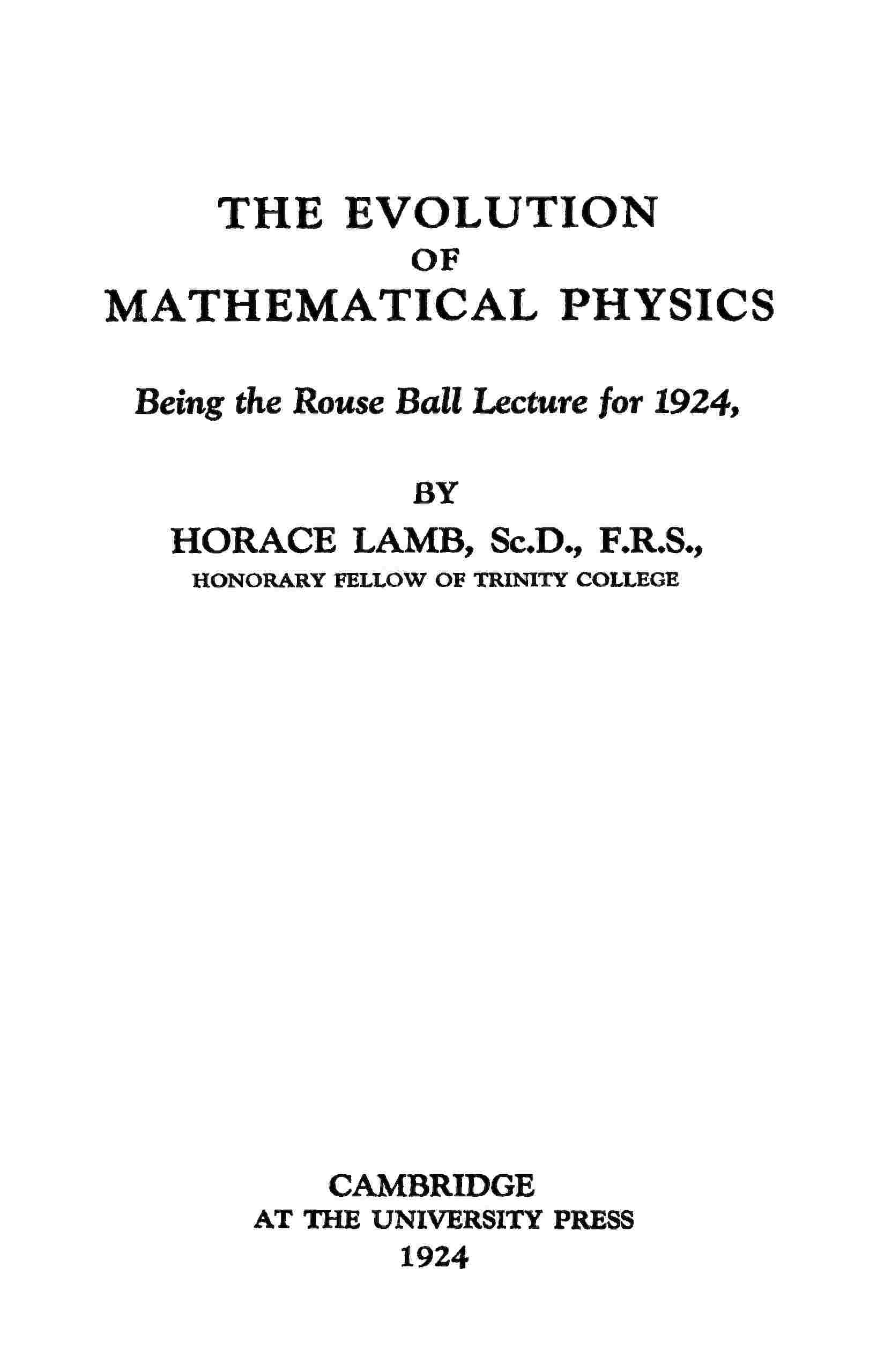 The evolution of mathematical physics cover