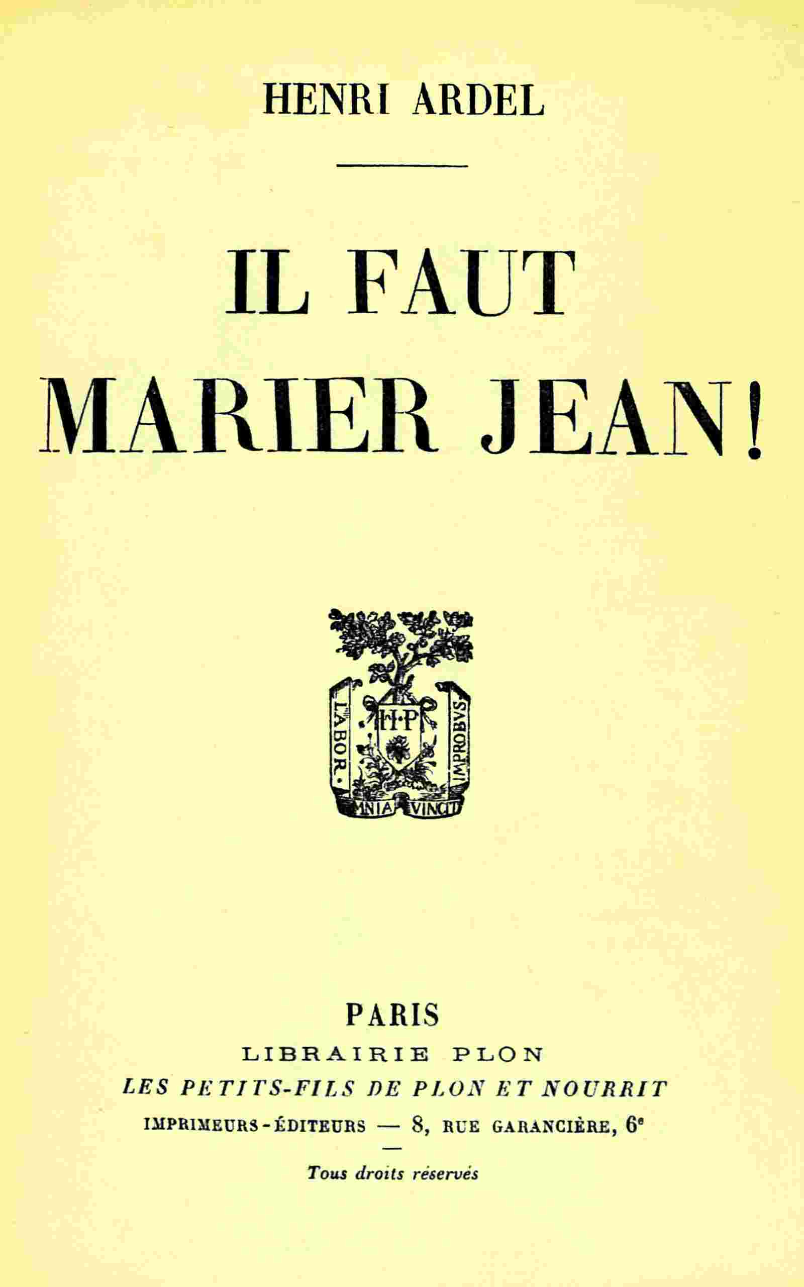 Il faut marier Jean! cover