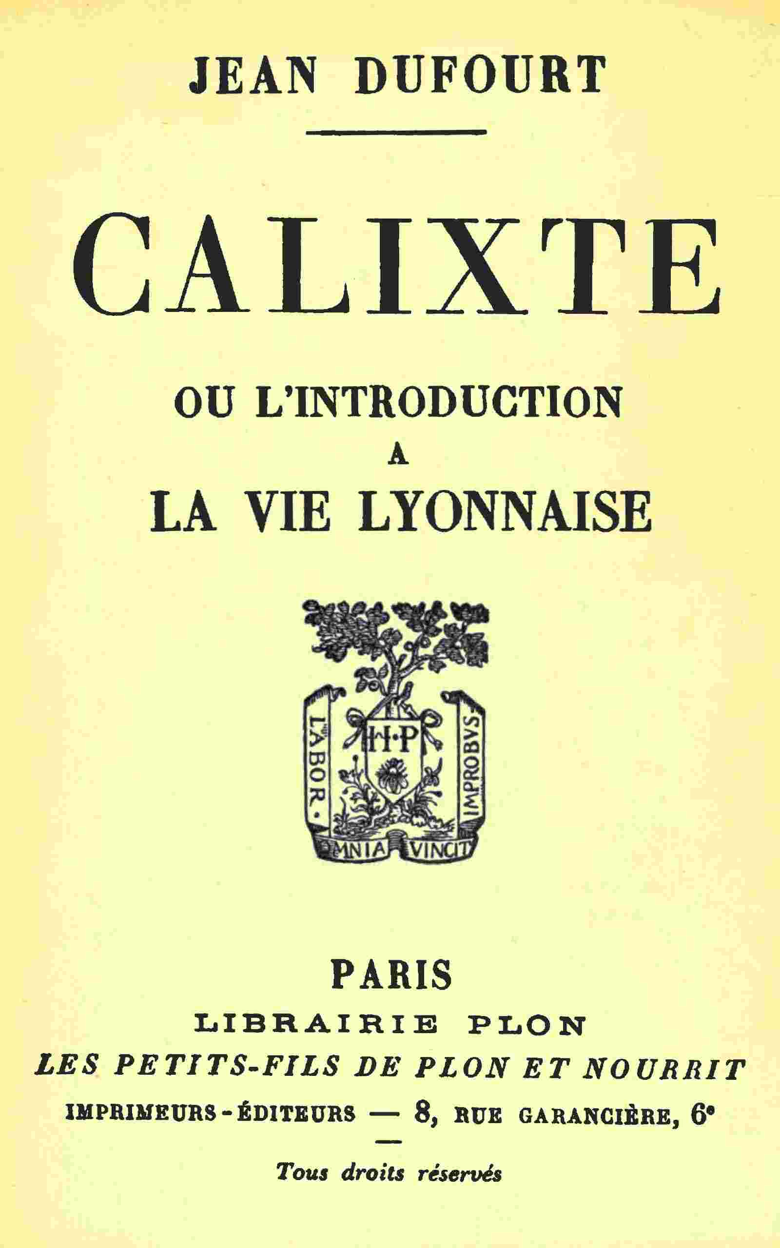 Calixte; ou, l'introduction à la vie lyonnaise cover