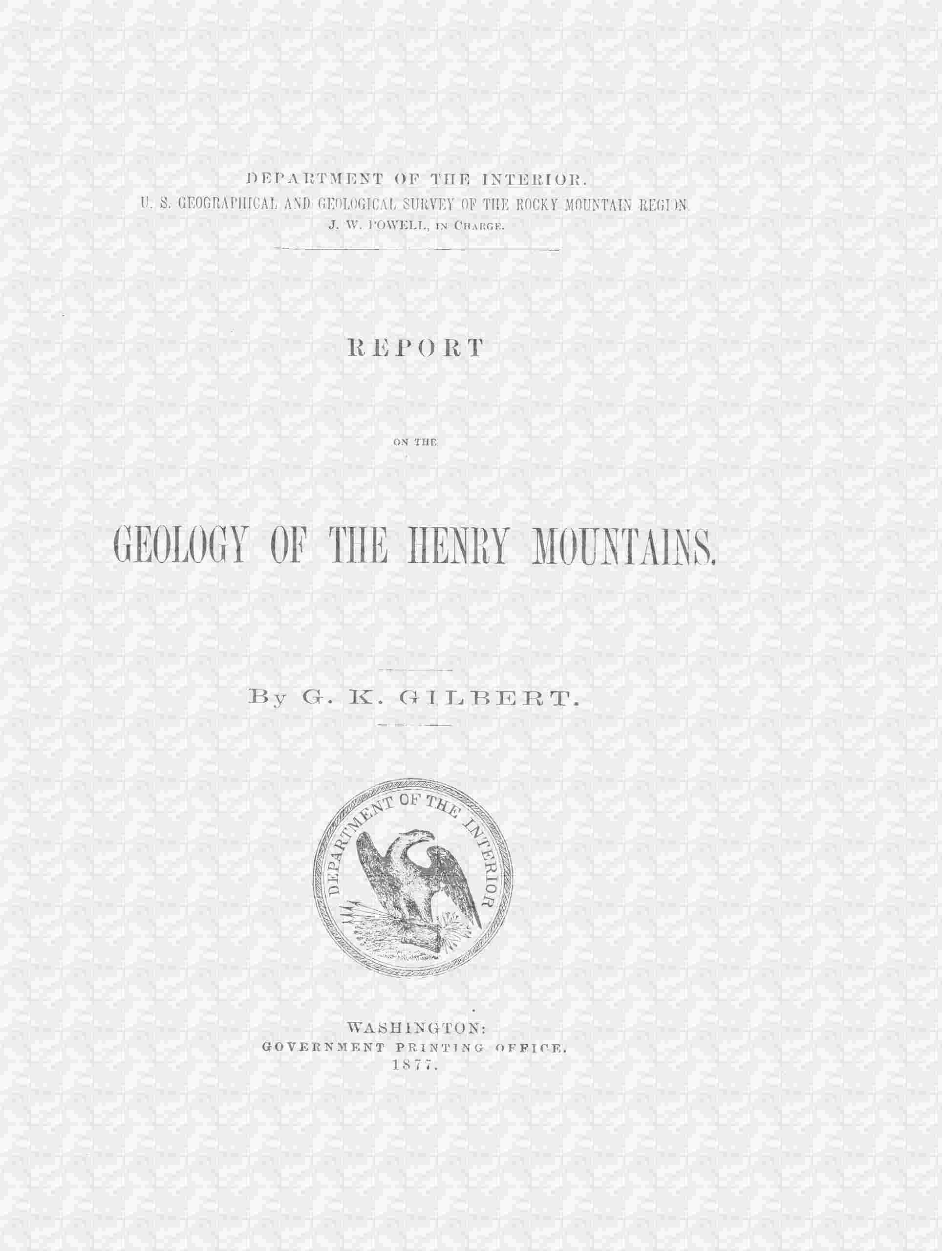 Report on the geology of the Henry Mountains cover