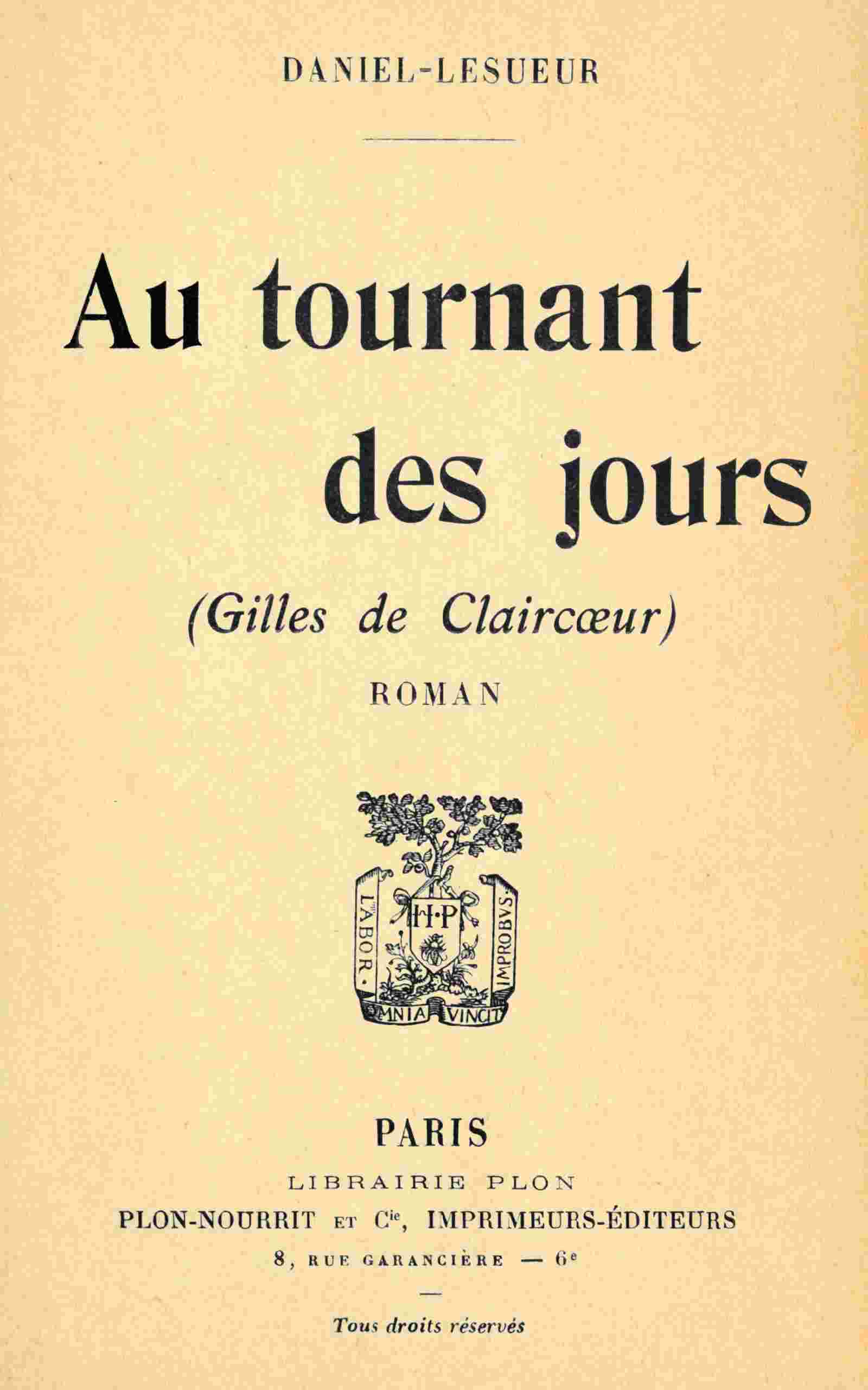 Au tournant des jours (Gilles de Claircœur) cover
