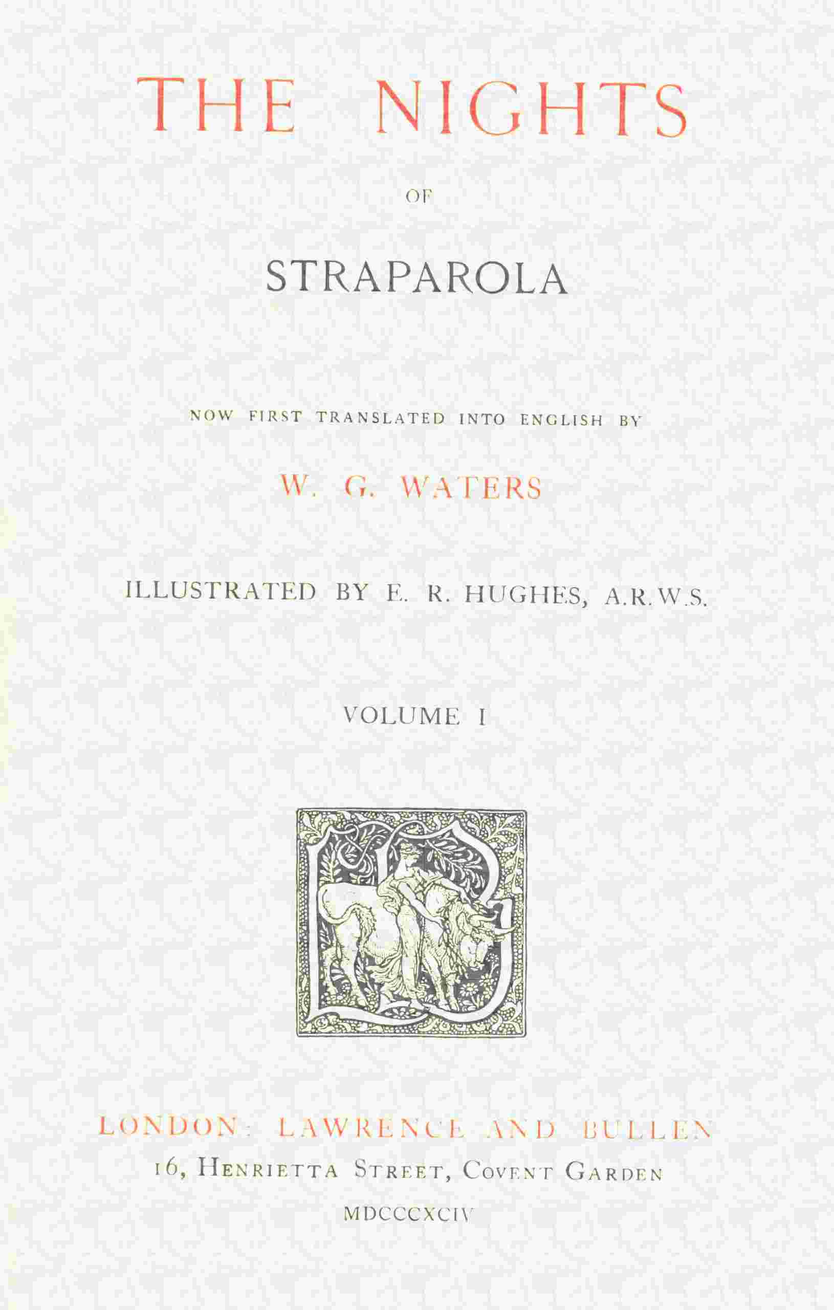 The nights of Straparola, volume 1 [of 2] cover