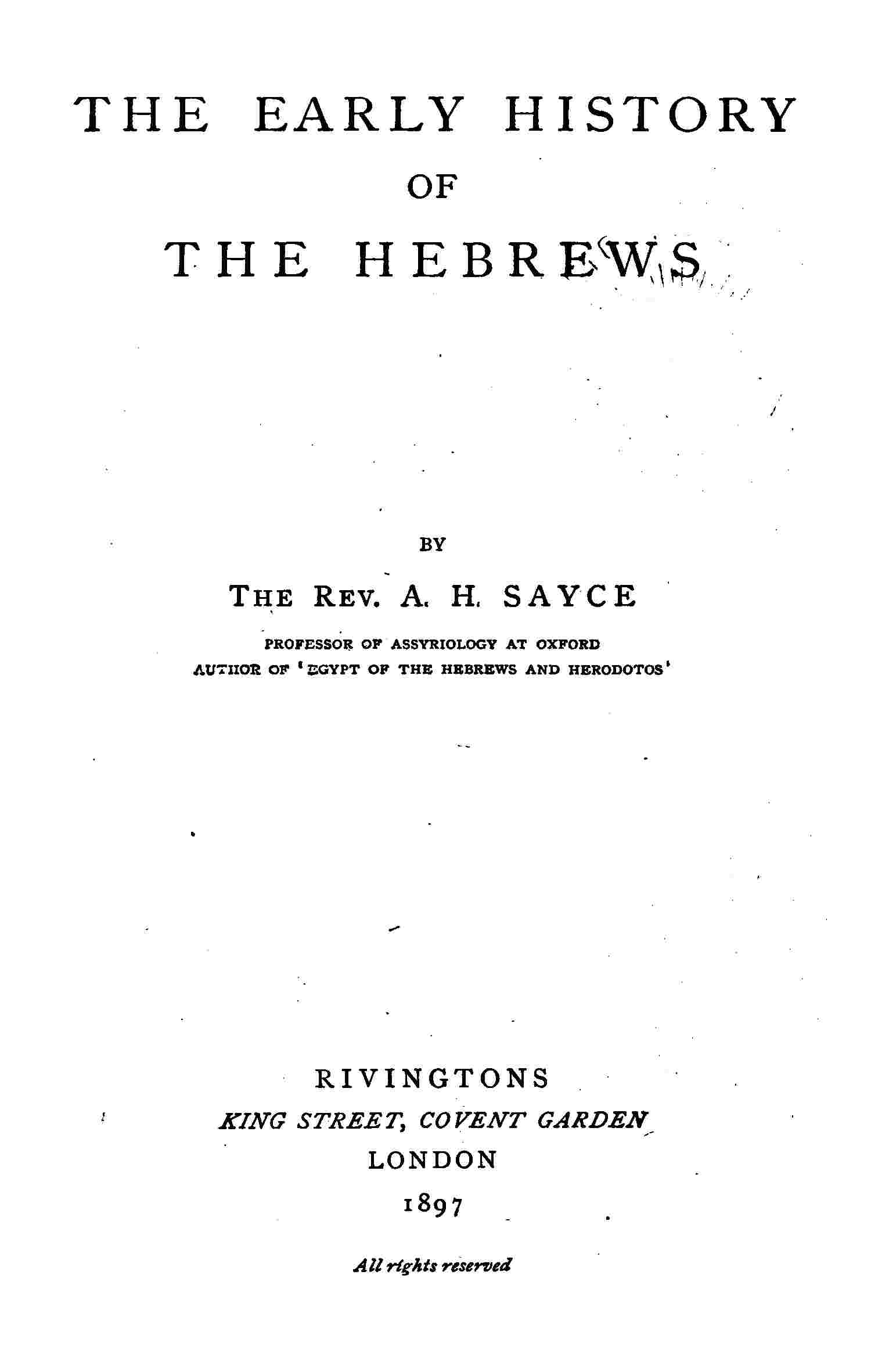 The early history of the Hebrews cover