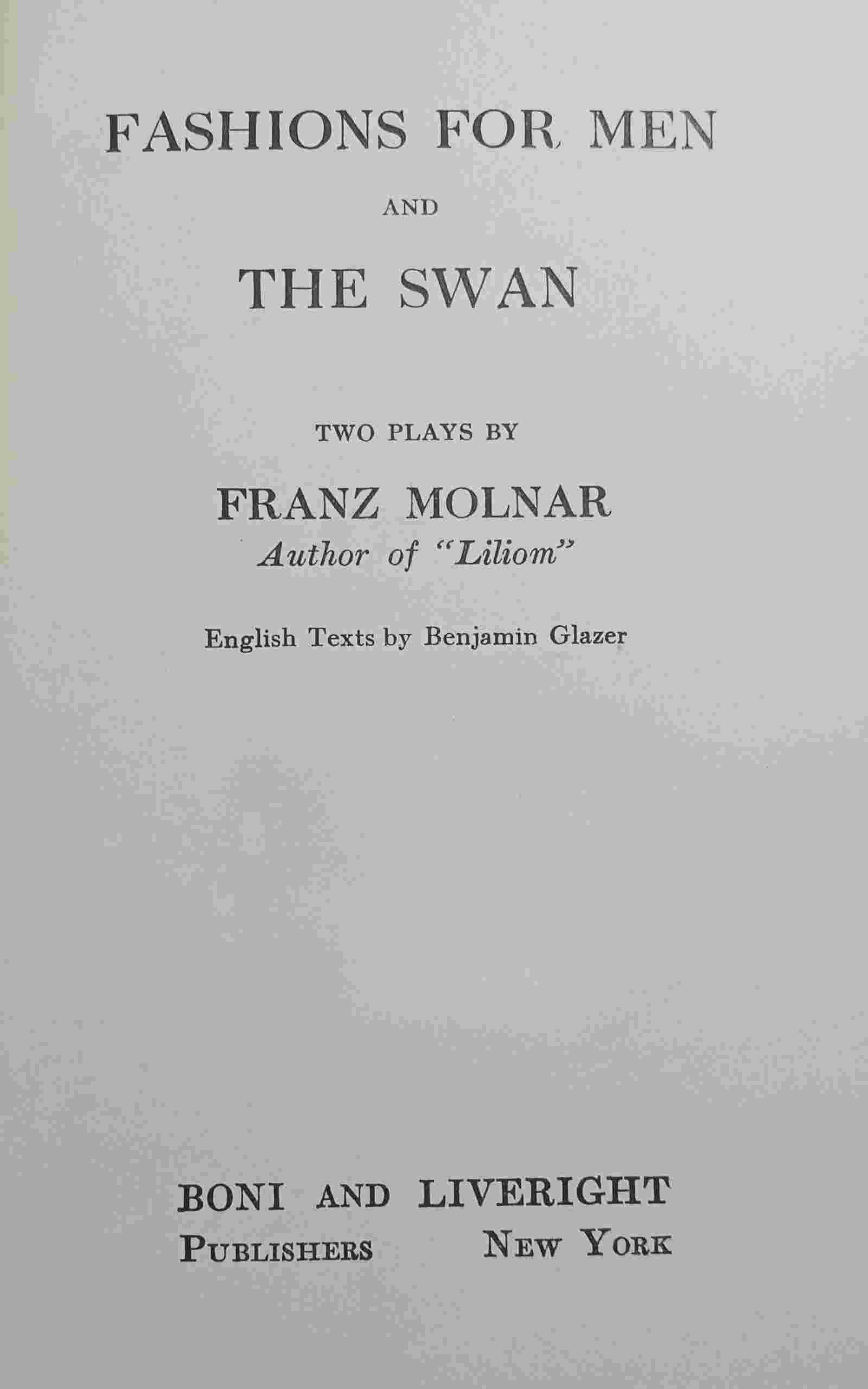 Fashions for men, and The swan cover