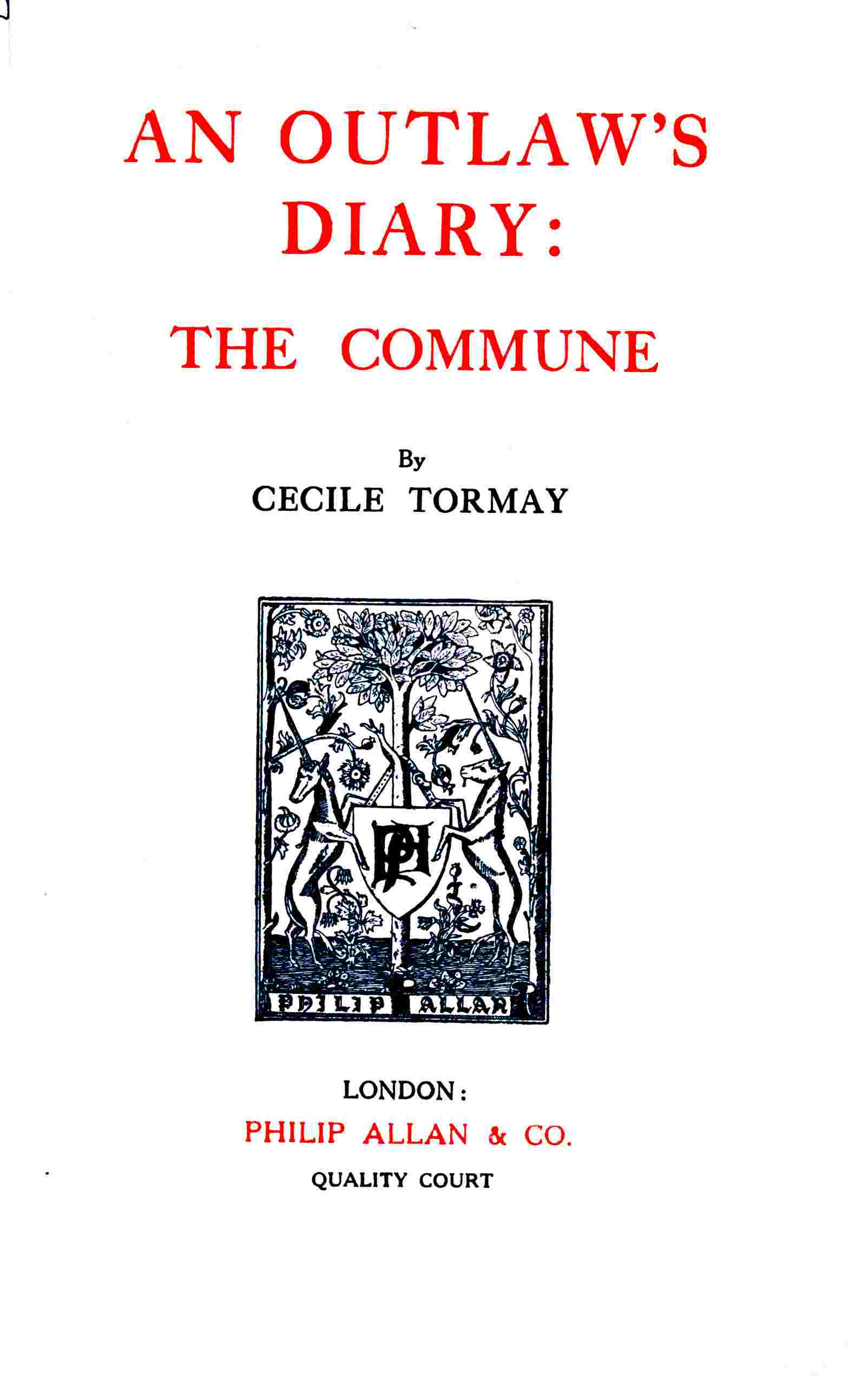 An outlaw's diary: the Commune cover
