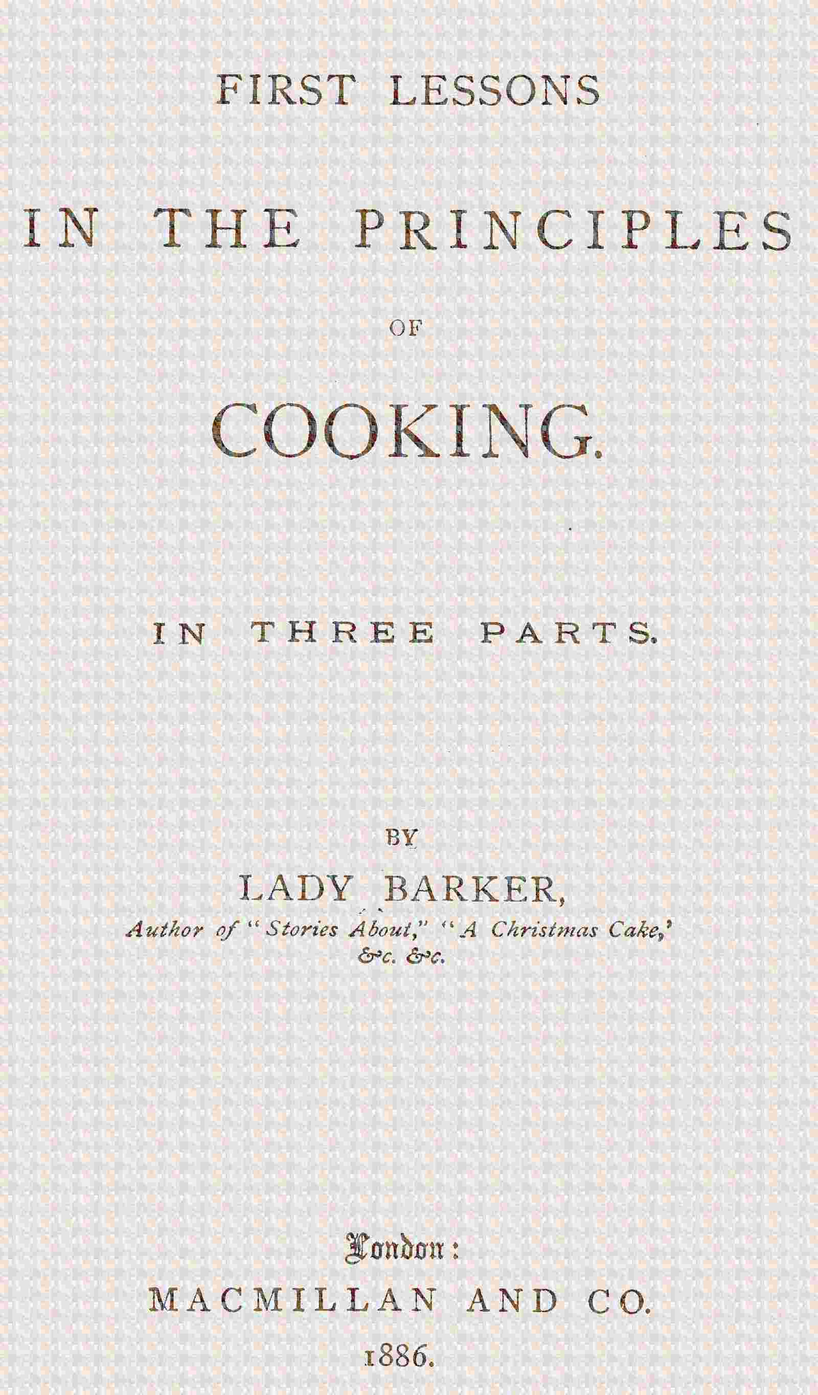 First lessons in the principles of cooking cover