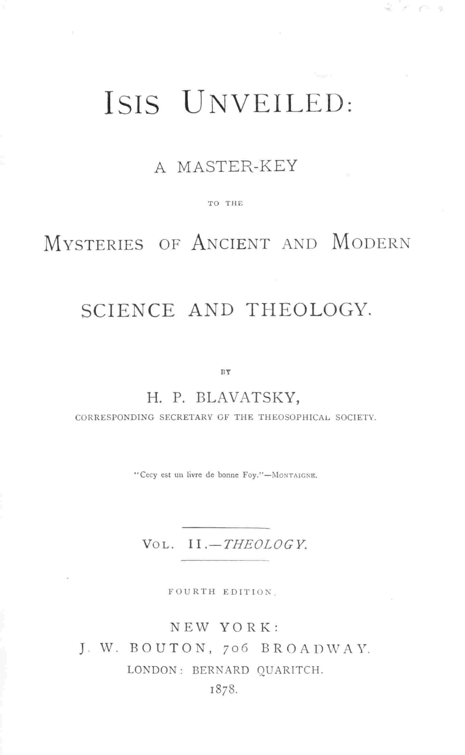 Isis unveiled, Volume 2 (of 2), Theology cover