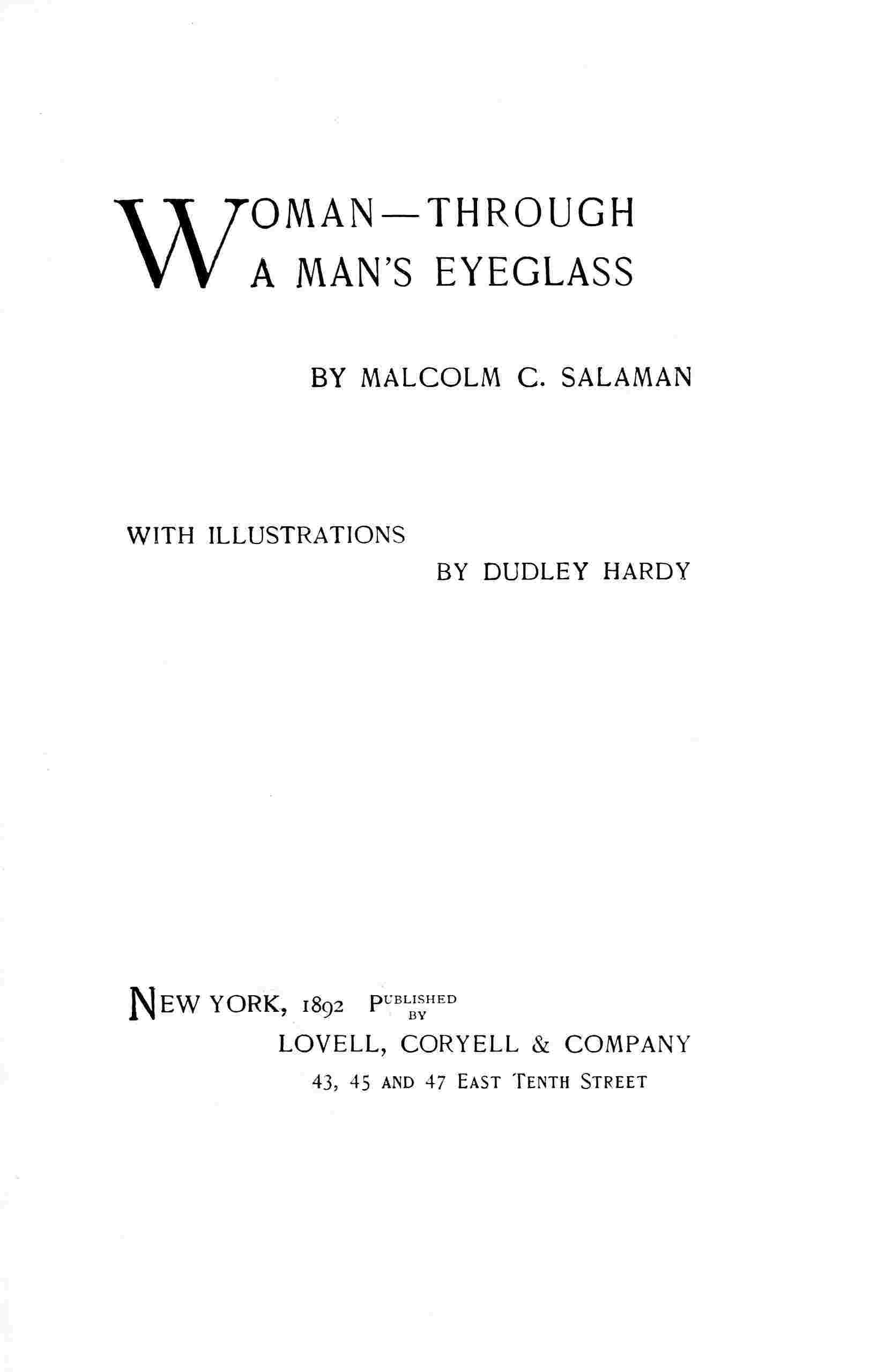Woman—through a man's eyeglass cover