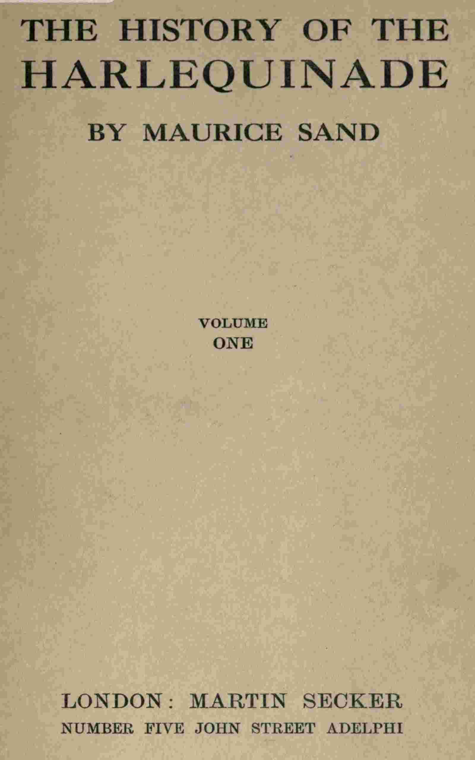 The history of the harlequinade, volume 1 (of 2) cover