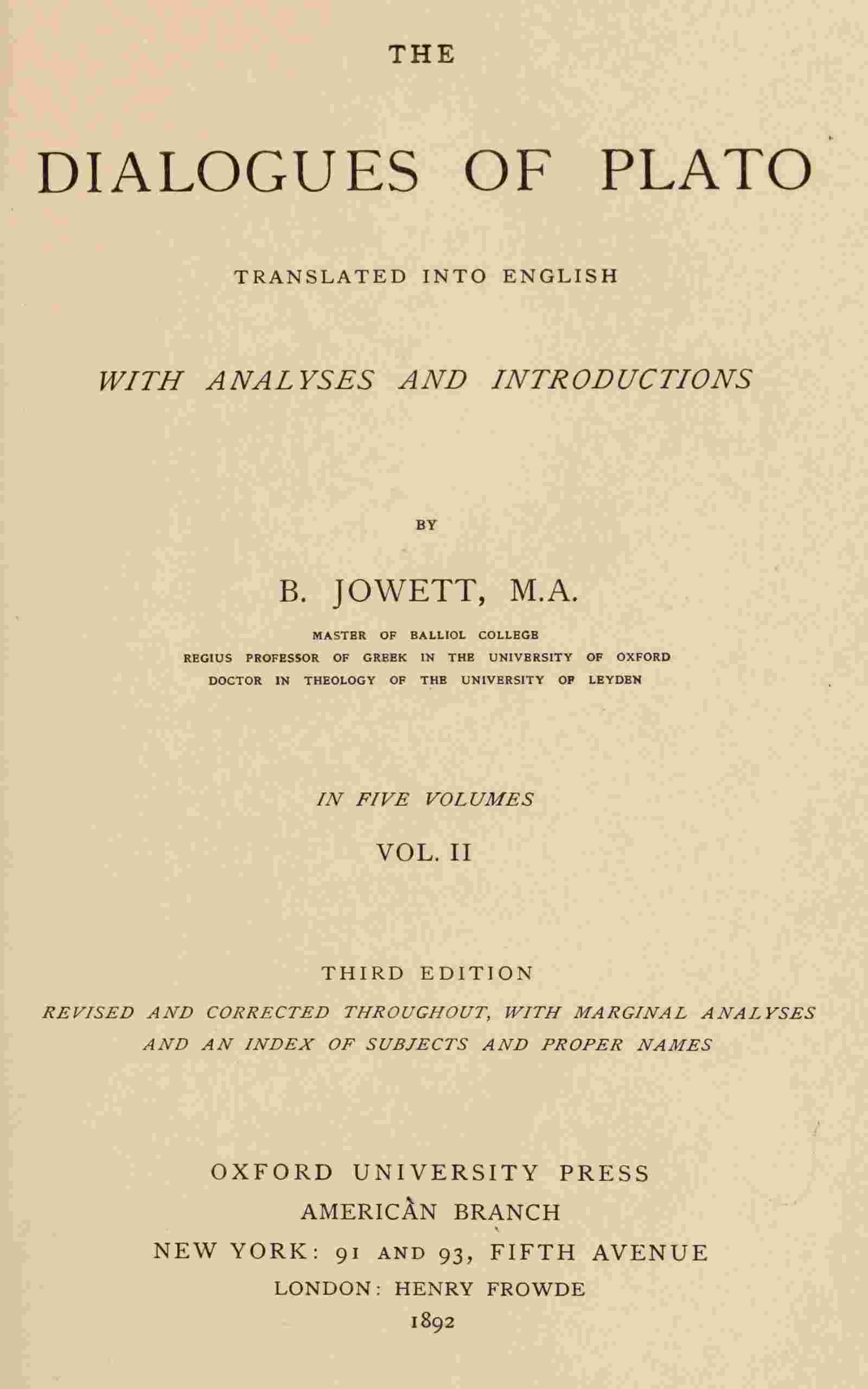 The dialogues of Plato in five volumes, Vol. 2 (of 5) cover