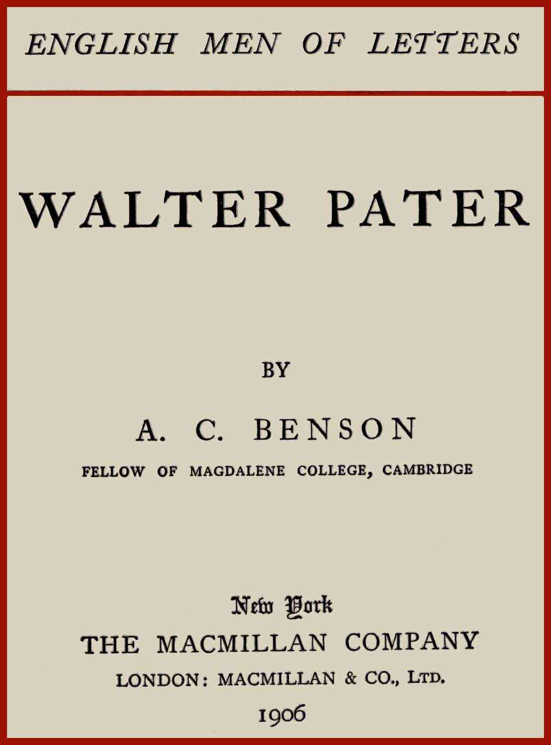 Walter Pater cover