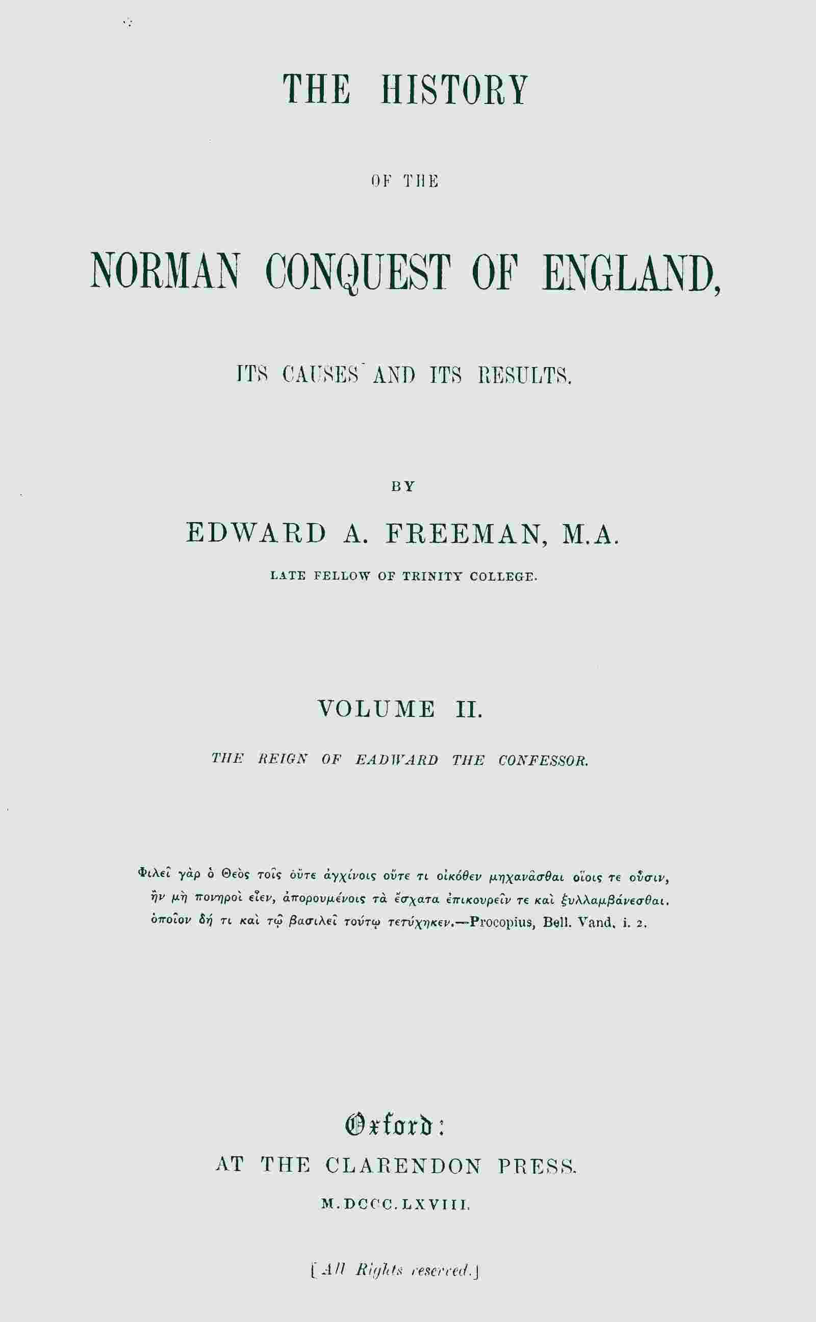 The history of the Norman conquest of England, its causes and its results, Volume 2 (of 6) cover