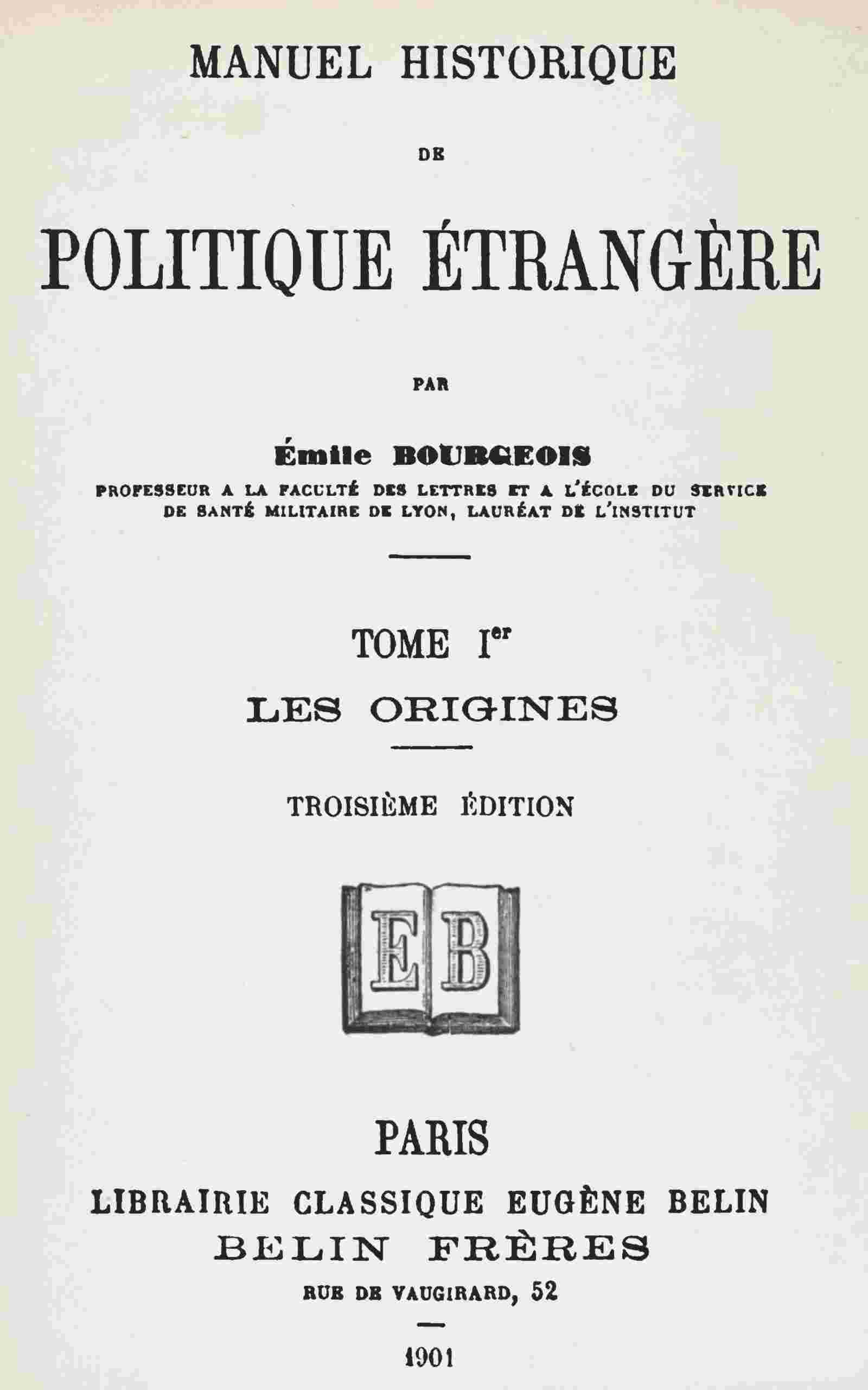 Manuel historique de politique étrangère, tome Ier [de 4] cover