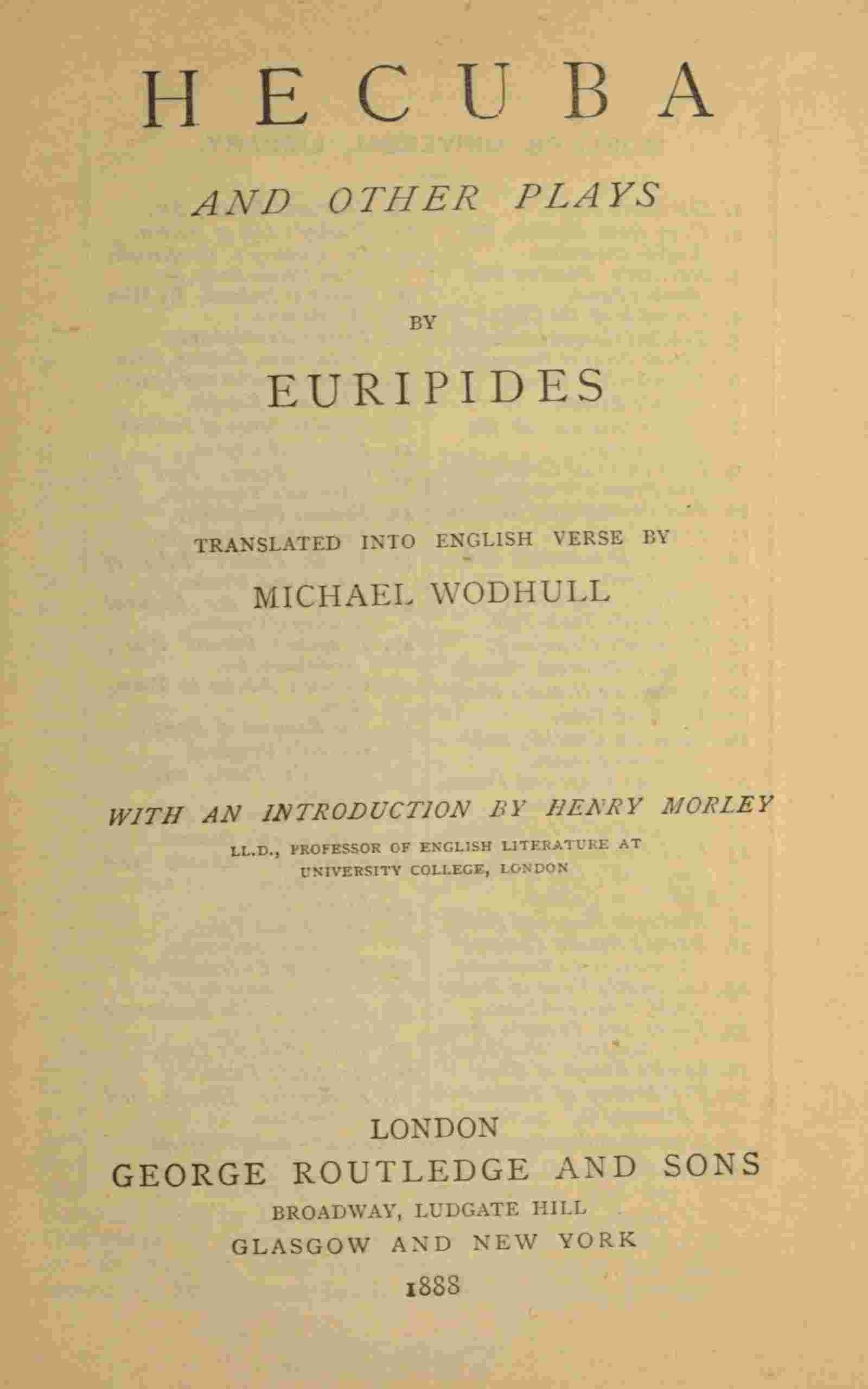 Hecuba and other plays cover