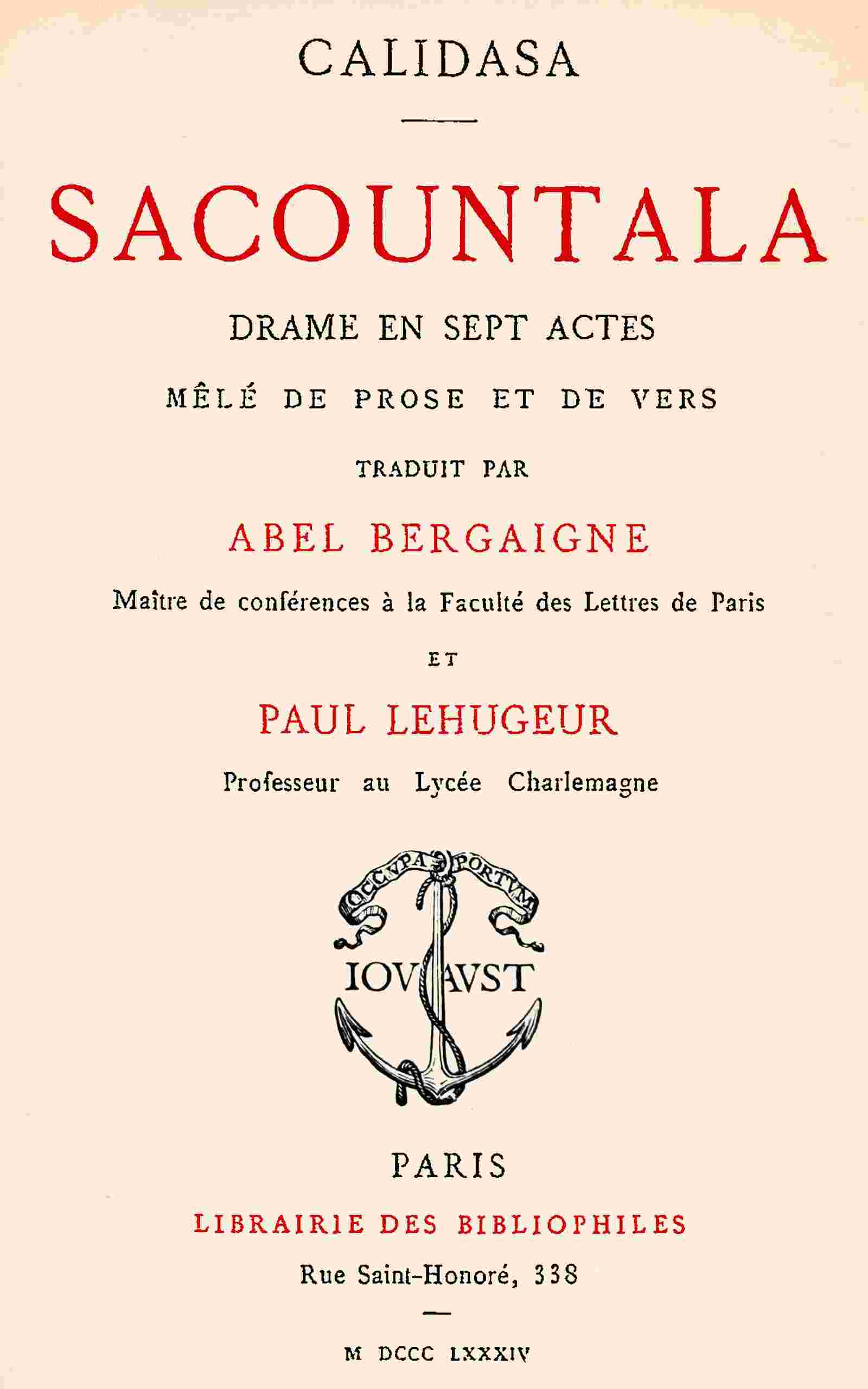 Sacountala, drame en sept actes, mêlé de prose et de vers cover