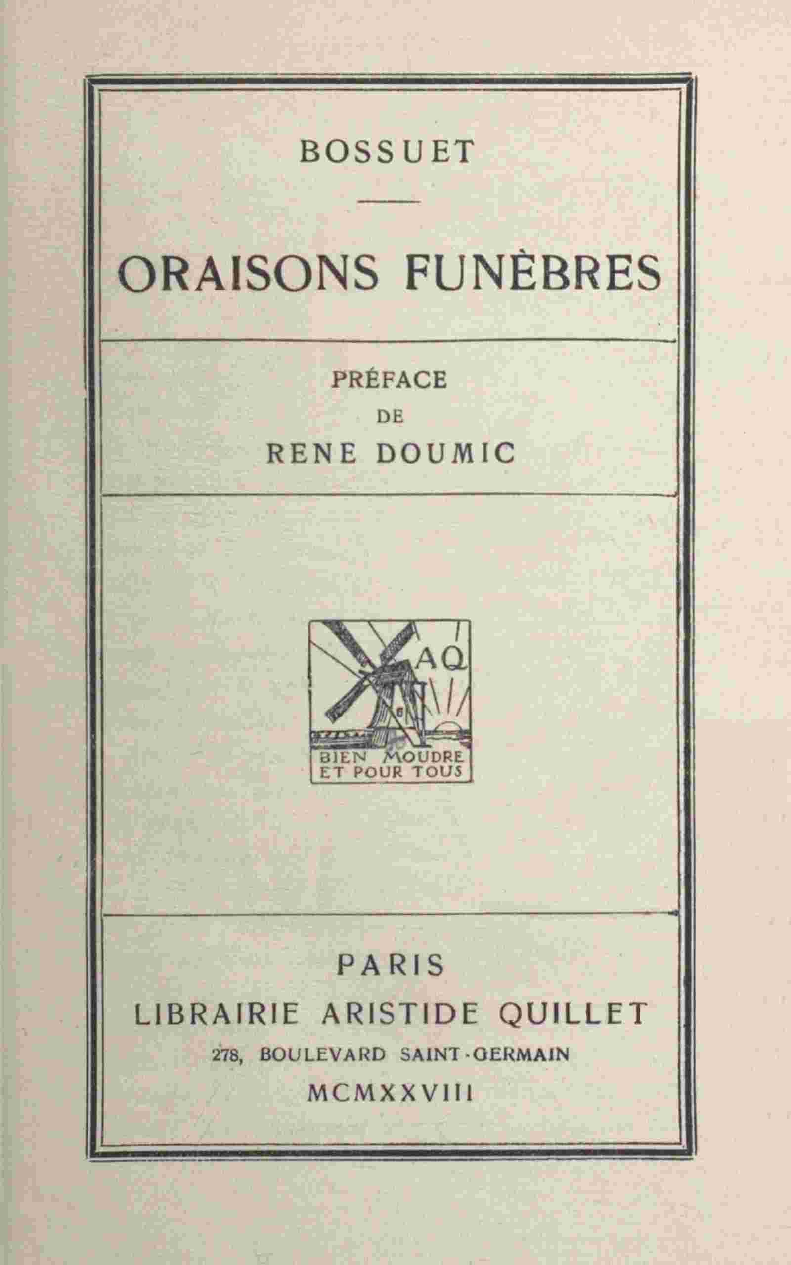 Oraisons funèbres cover