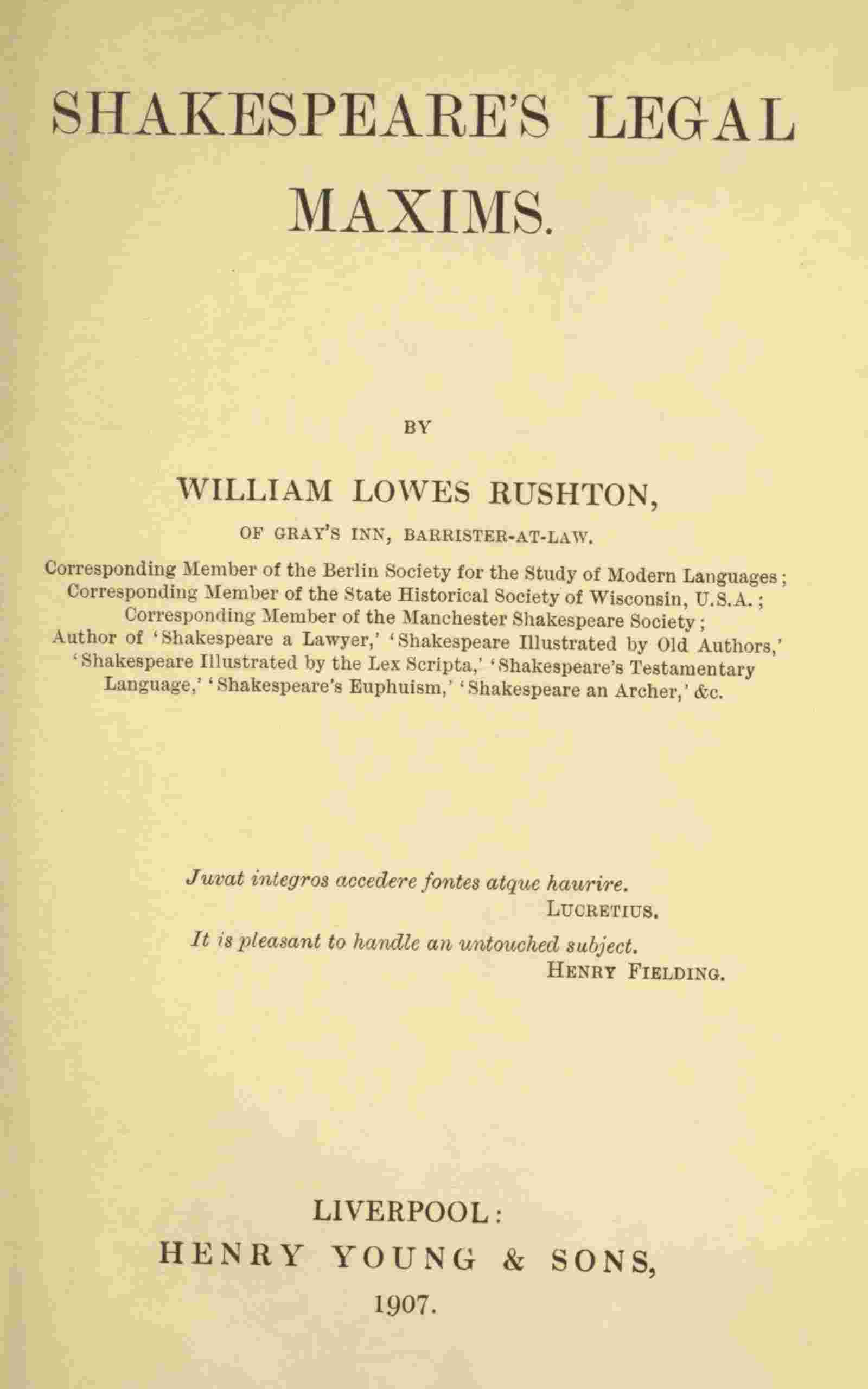 Shakespeare's legal maxims cover