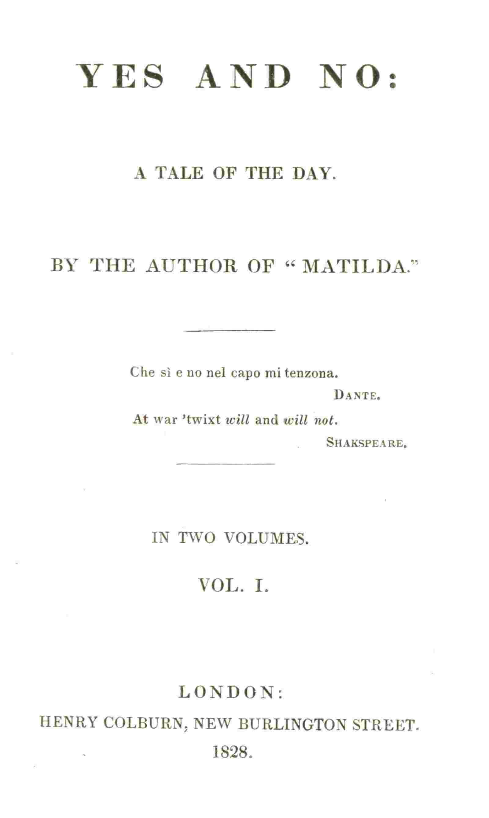 Yes and no, Volume 1 (of 2) cover