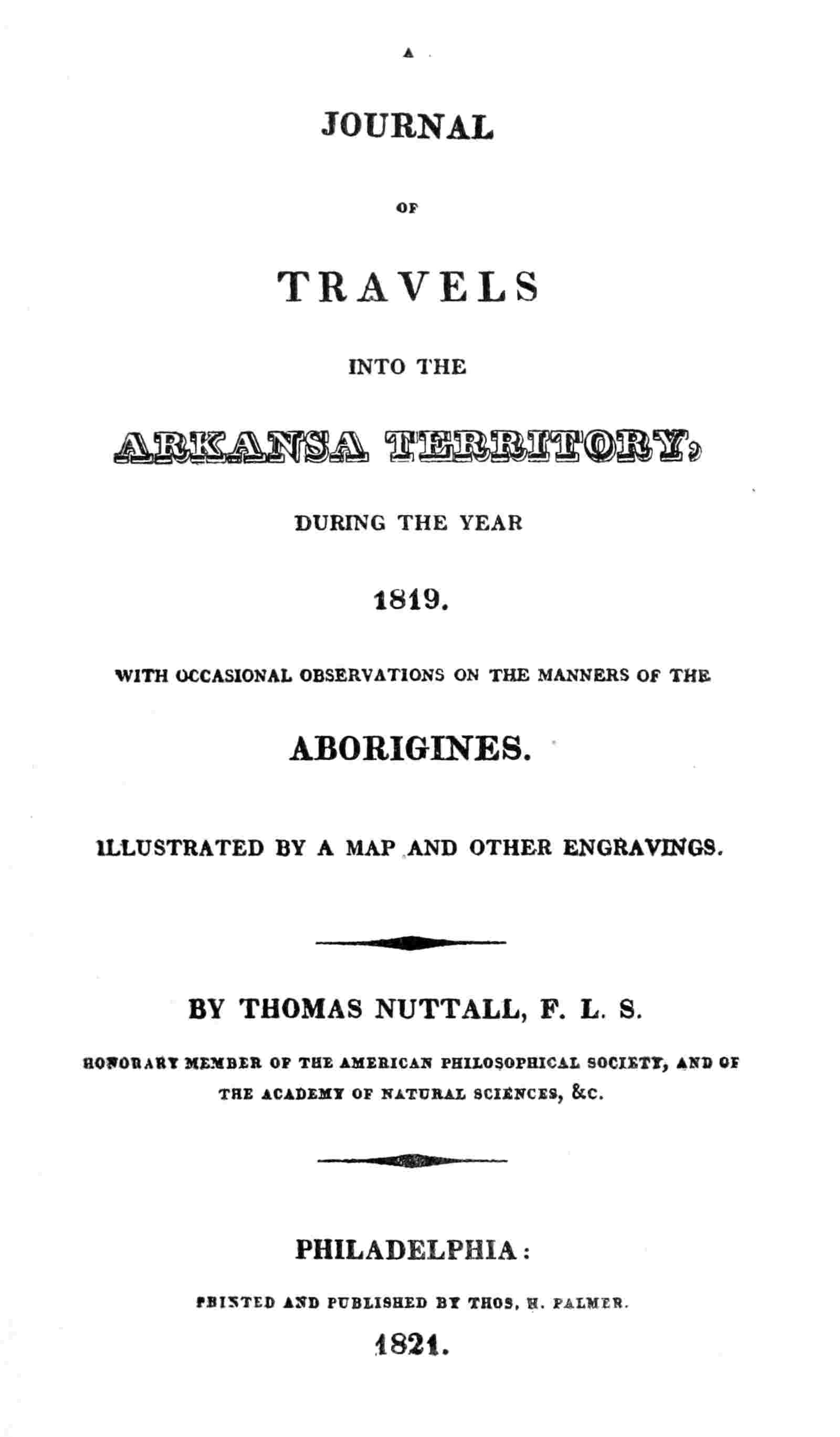 A journal of travels into the Arkansa Territory cover