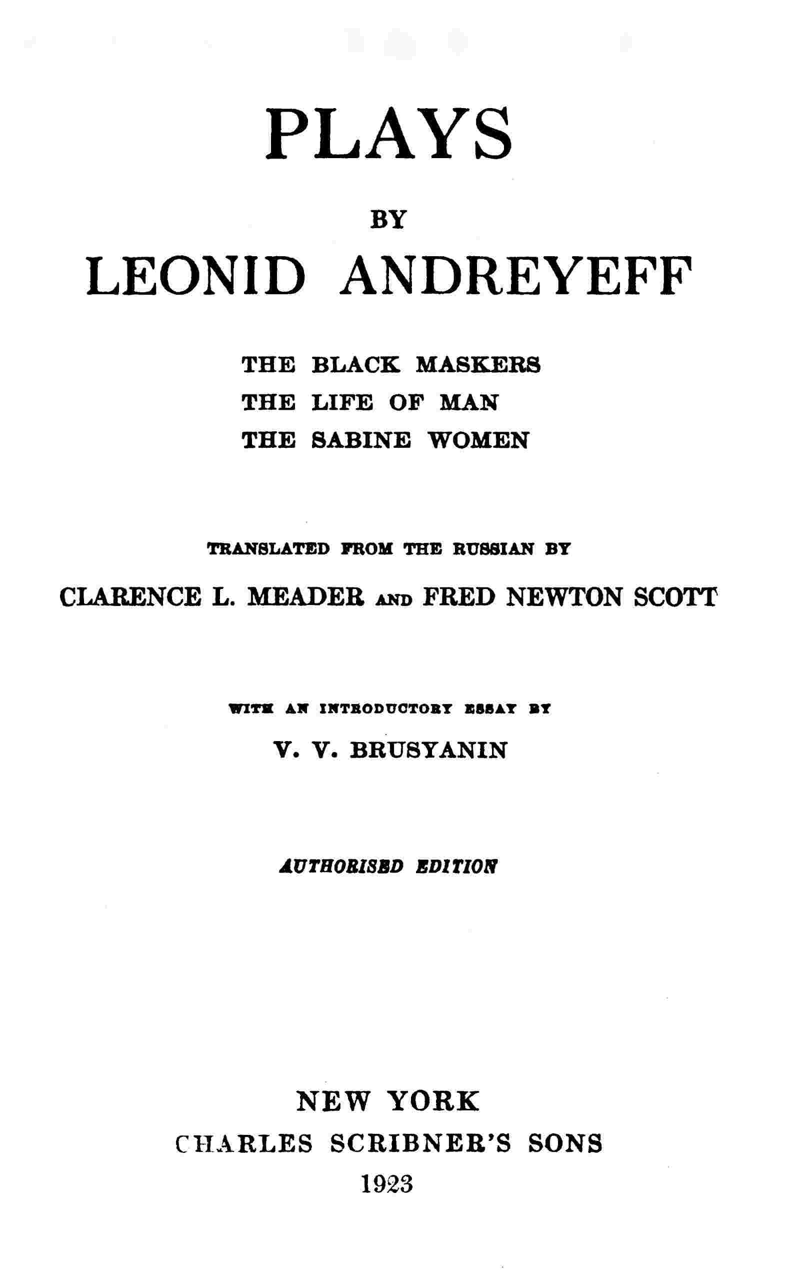 Plays by Leonid Andreyeff cover