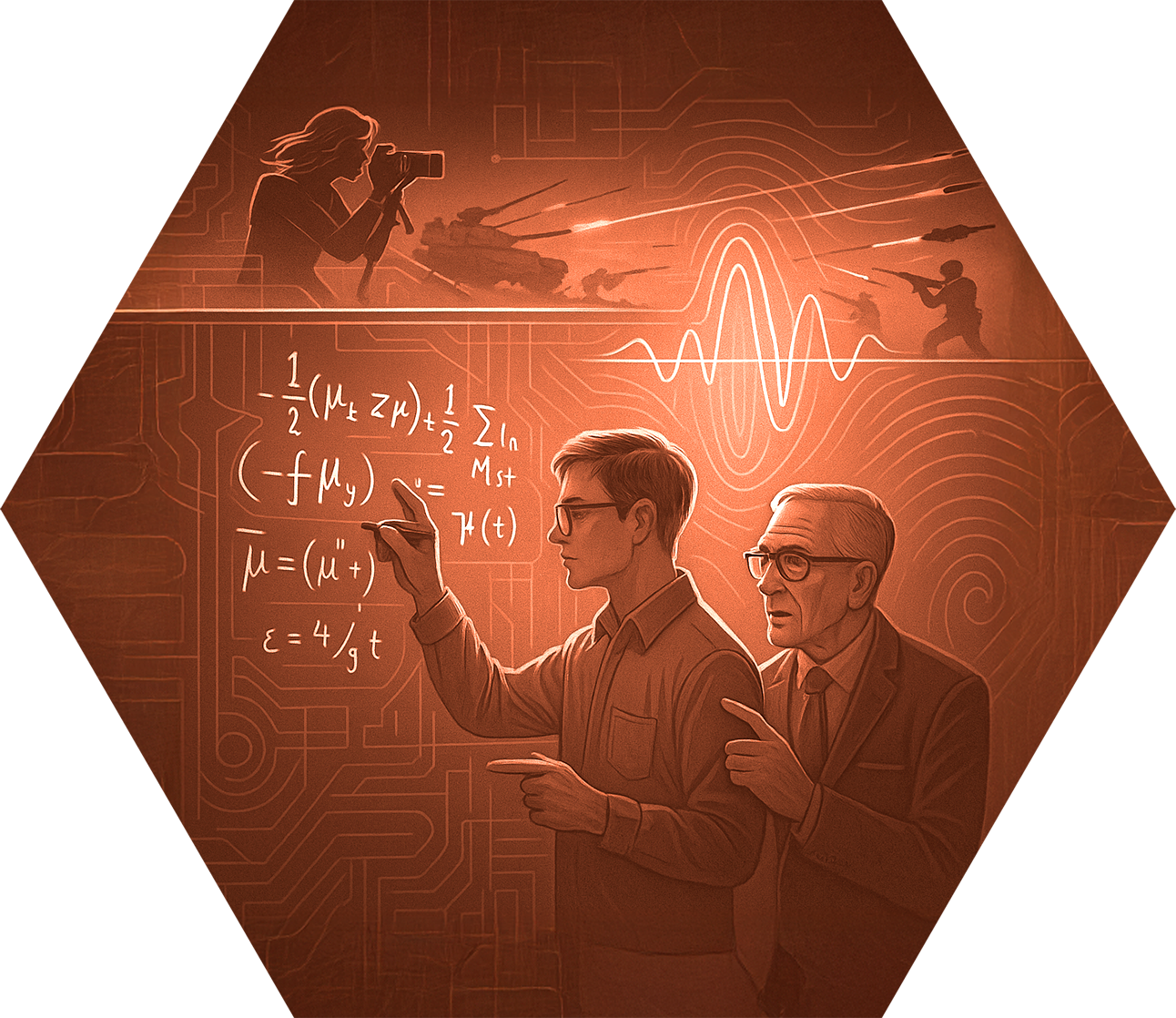 A person and person pointing at a blackboard AI-generated content may be incorrect.
